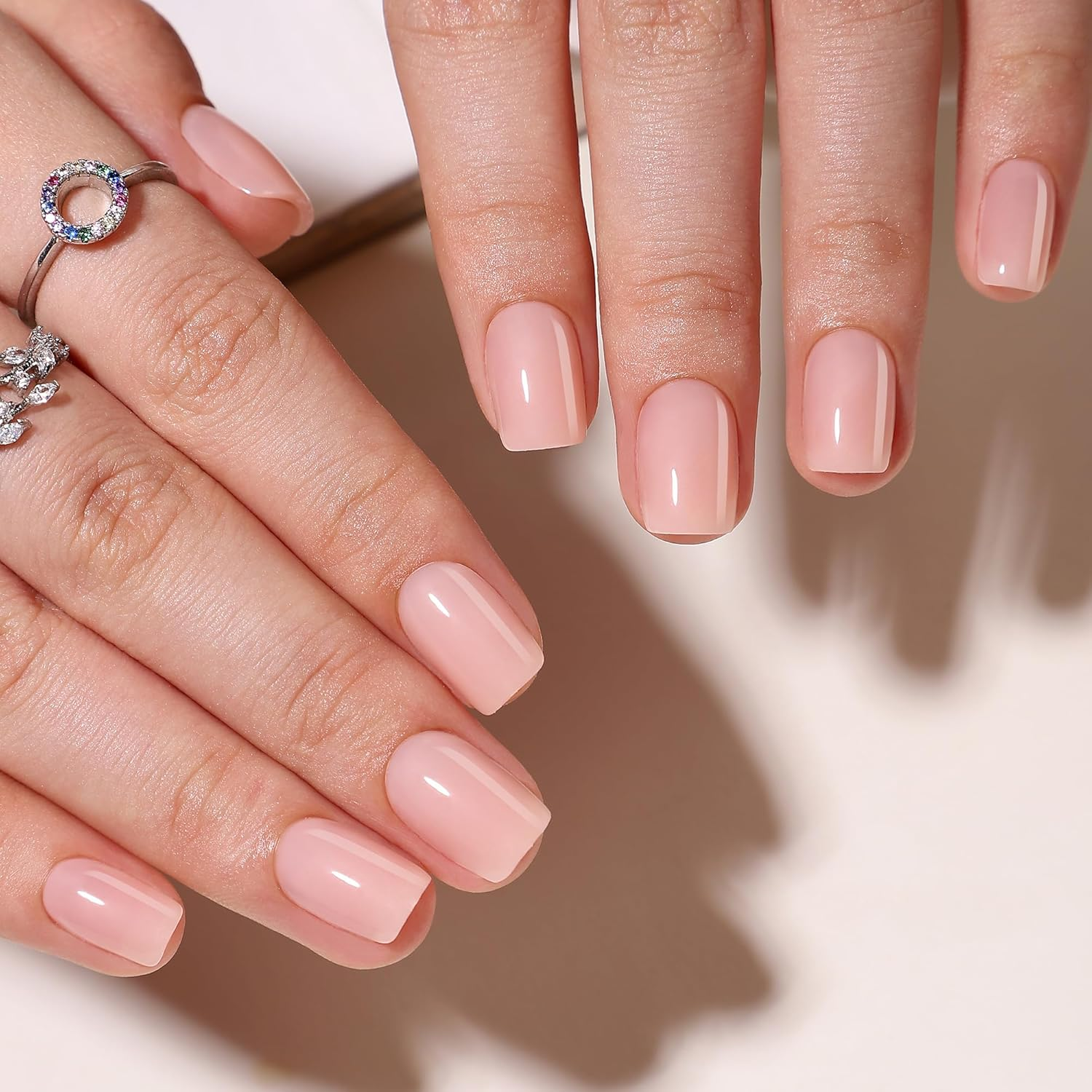 Anglicolor Square Ombre False Nails - Short Soft Gel Fake Nails with Glue, 15 Sizes - Set of 30 Reusable False Nails (Nude-A2, 30PCS)