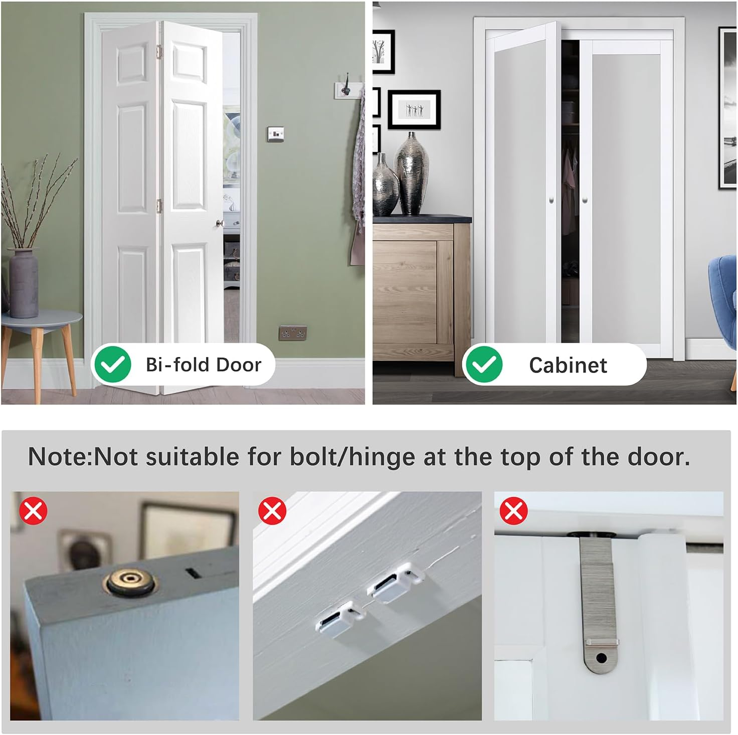 Metal Bifold Door Lock - Double Door Child Safety Locks Keep Toddler, Cats&Dogs Out of Closets, Cabinets, Pantry - No Need Install (2PC) image number 5