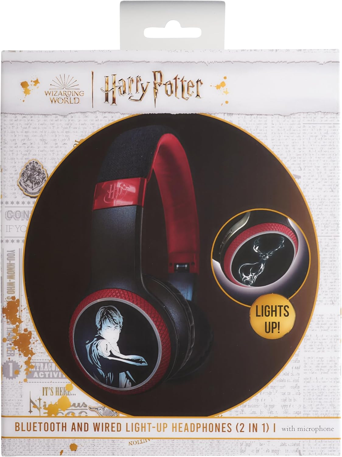 WONDEE Harry Potter Gifts Wireless Bluetooth Headphones with Patronus LED Effect, Over-Ear Noise Cancelling Headphones, Red image number 1