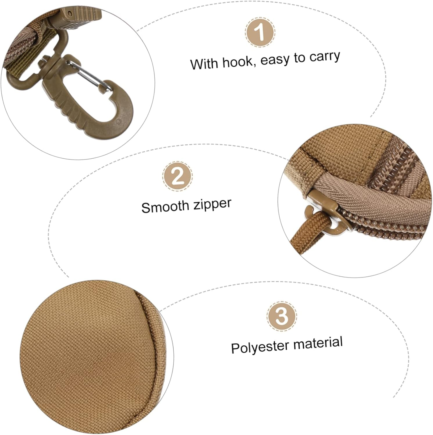 Outanaya Portable Coin Purse and Utility Pouch, Polyester Storage Bag with Hanging Strap, Brown Compact Earphone Carry Case for Outdoor Sports and Travel - Black image number 5