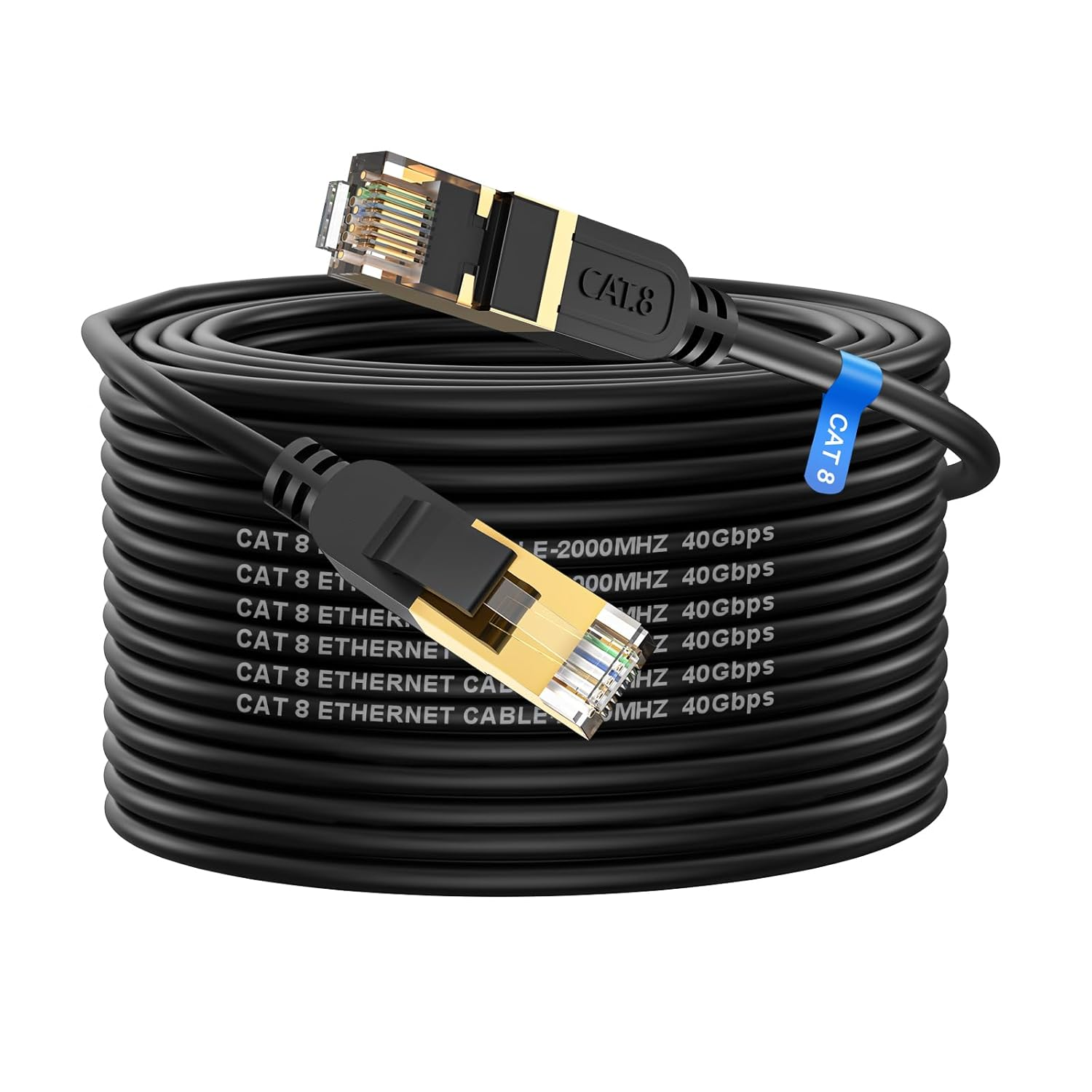 Cat 8 Ethernet Cable 30M High Speed Heavy Duty 26AWG Cat8 LAN Network Cable 40Gbps, 2000Mhz with Gold Plated RJ45 Connector, Outdoor&Indoor Internet Cable Compatible for Router Gaming Modem Xbox image number 3