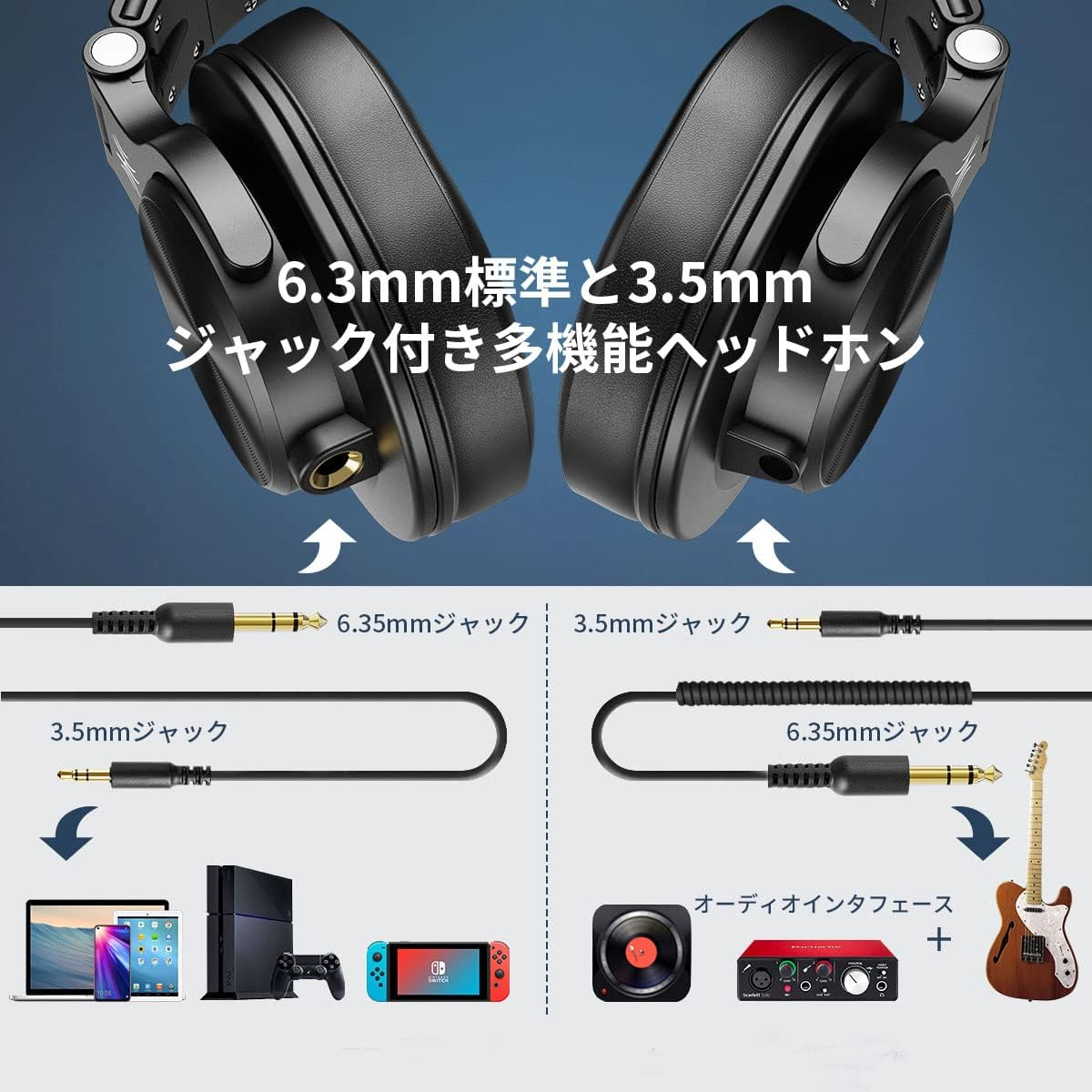 Oneodio A71 Headphones Wired 40Mm Driver Monitor Headphones over Ear 6.35 & 3.5Mm Jack Sealed for Musical Instrument Practice Mixing Music Watching Movies Cell Phone PC MP3/4 image number 5