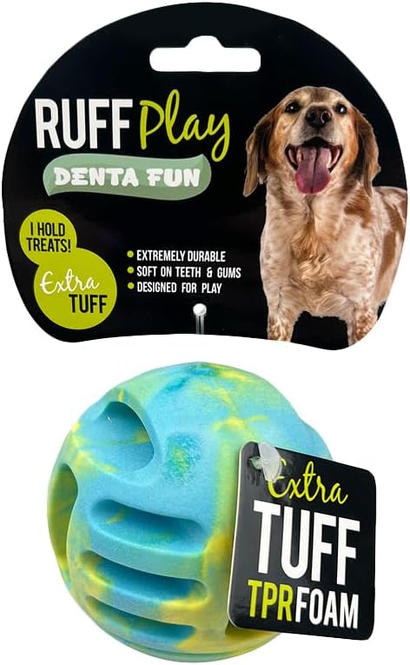 Ruff Play Extra Tuff Dental Treat Ball Dog Toy, Green - Dog Teething Toy, Extremely Durable, Non-Toxic Rubber, for Aggressive Chewers, Aids Dogs Dental Health