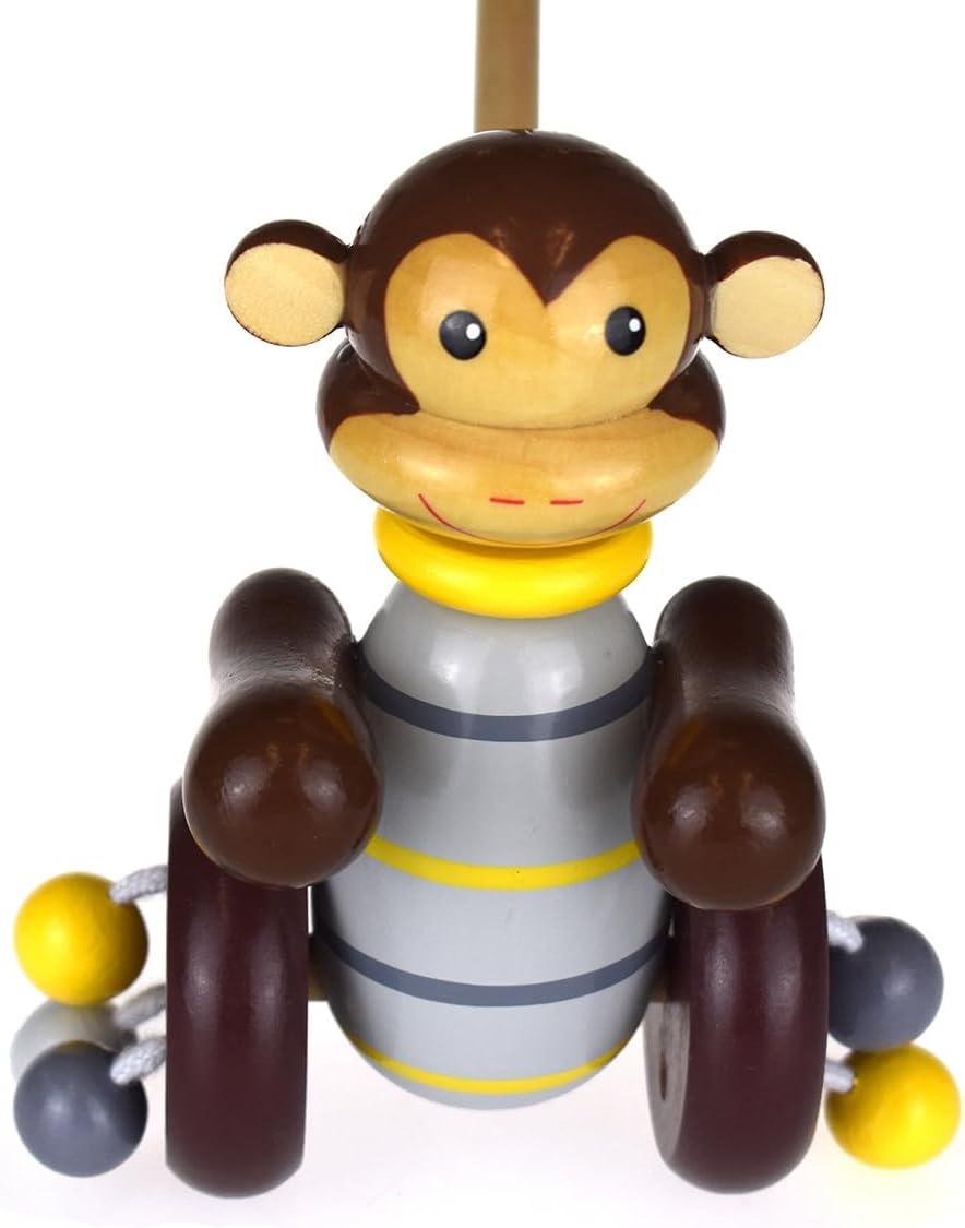 Kaper Kidz Push-A-Long Monkey - Wooden Monkey Push Toy for Kids image number 3