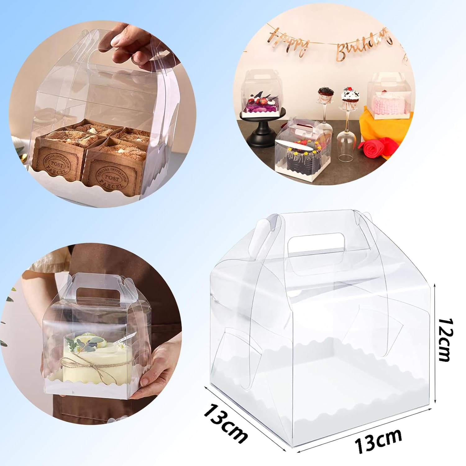 10 PCS Clear Transparent Cake Boxes, Sturdy Baking Cake Containers, Ideal for Displaying Desserts, Cakes, Candies, and Chocolates, Easy Carry Design for Any Bakery or Home Use image number 6