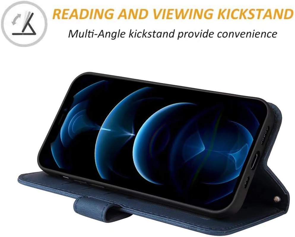 SEAHAI Case for Oppo A5 Pro 5G/4G Mobile Phone Case, Flip PU Wallet Protective Case with Stand/Card Slot/Magnetic Shockproof Leather Case, Ultra Thin Flip Case - Blue - Black image number 3