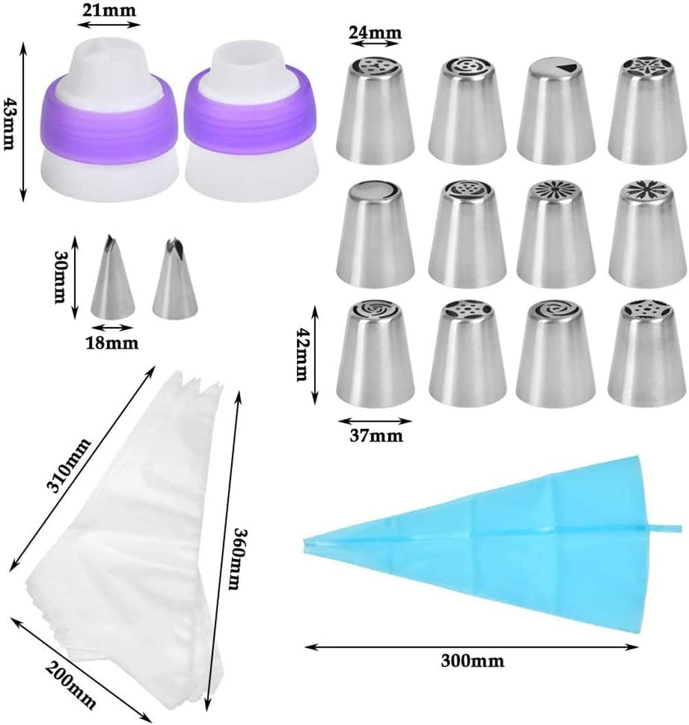 27-Pcs Russian Piping Tips Cake Decorating Supplies DIY Baking Supplies Set for Cupcake Cookies Birthday Party-12 Russian Nozzle 2 Leaf Piping Tips 2 Coverter 1 Pastry image number 2