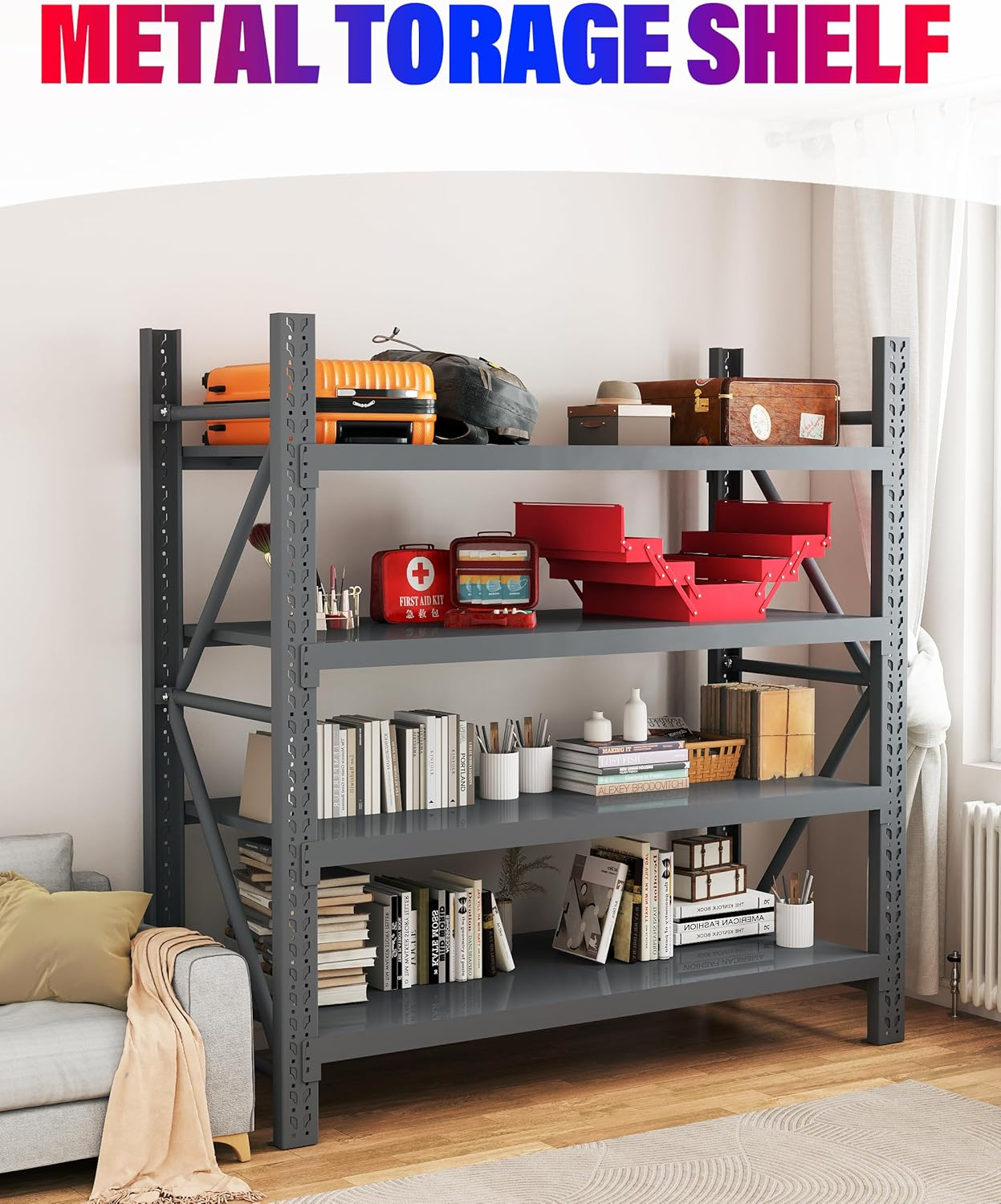 1.5M X 2.4M Heavy Duty Metal Warehouse Garage Shelving System 800KG Storage Racking (Charcoal) image number 2