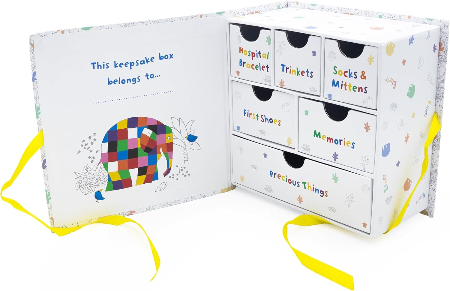 Elmer Baby Keepsake Box &ndash; 6 Drawer Memory Box for Newborn Mementos &ndash; Baby Gift with Ribbon Closure &ndash; Official Licensed Gift image number 3