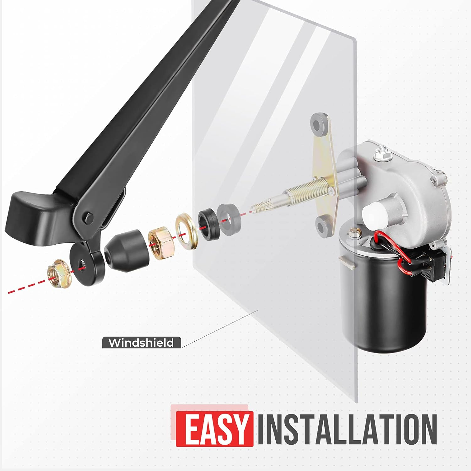 KEMIMOTO UTV Electric Windshield Wiper Motor Kit for Most UTV Compatible with Can Am Defender Pro Compatible with Mule Teryx 16" 12V Wiper Blade image number 2