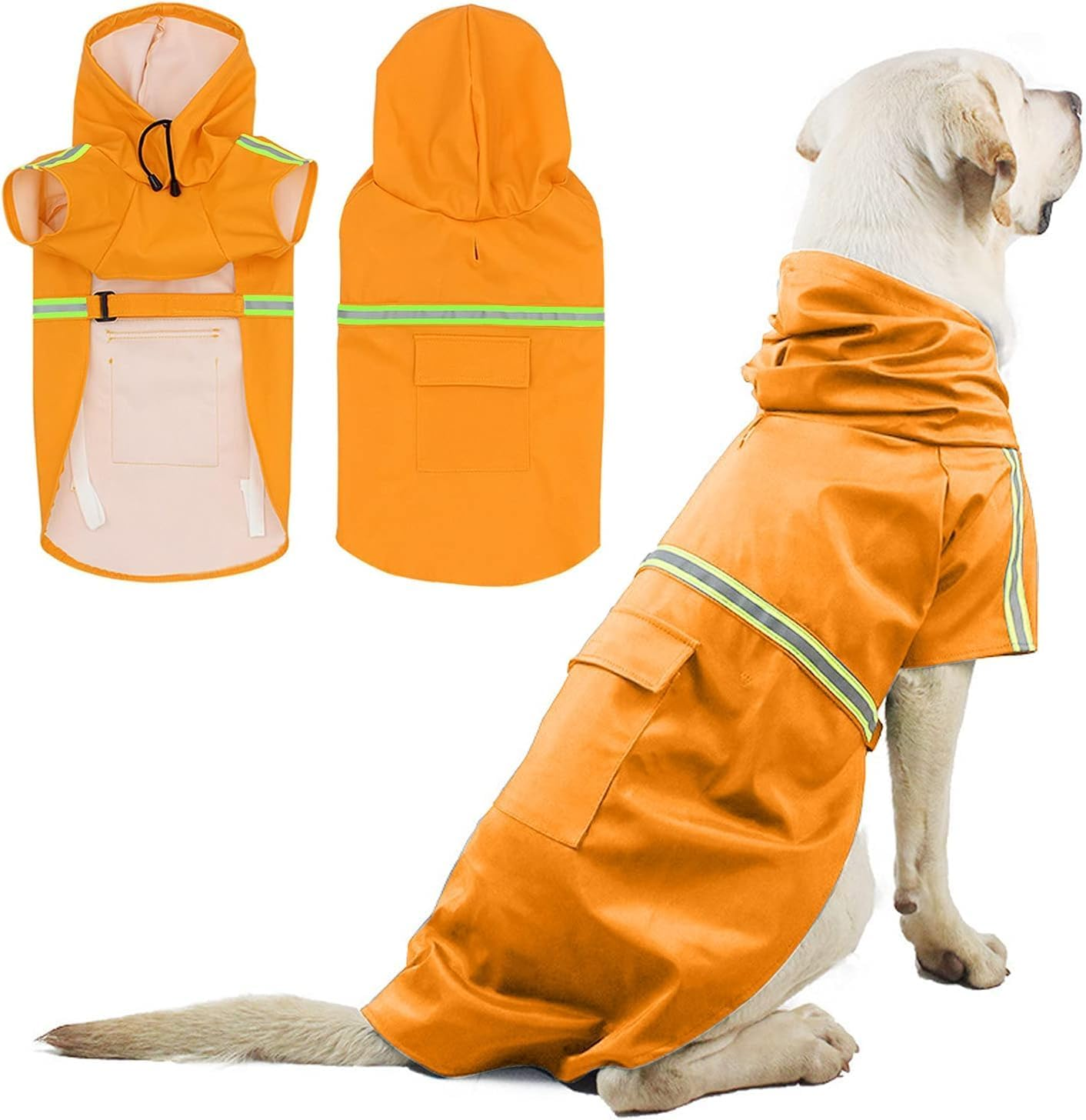 Dog Raincoat, Waterproof Hooded Dog Coat with Reflectors for Dry, Safe Walks (Orange, 4XL) image number 4