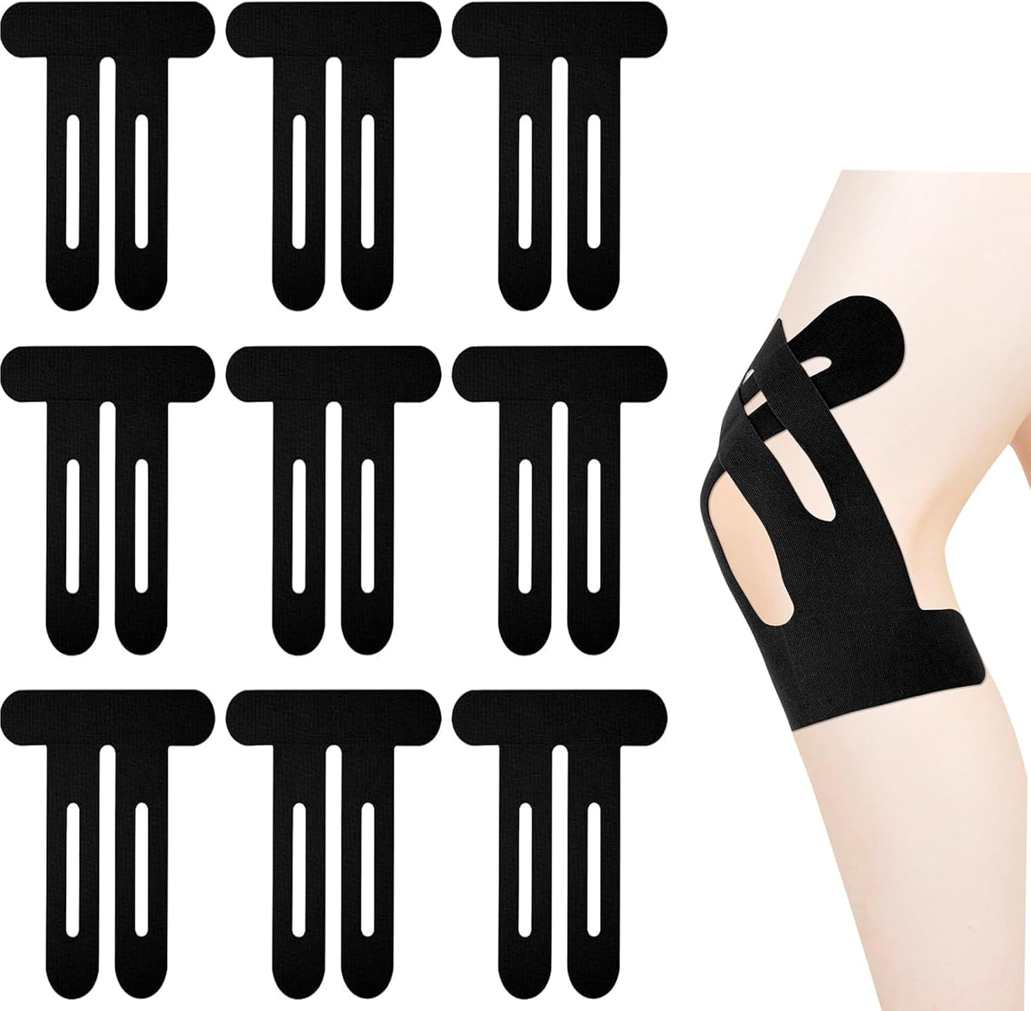 Quhoxdye Kinesiology Tape for Knees, 10 Pcs Knee Support & Stability, Knee Pain Relief Athletic Tape - Waterproof & Elastic, Breathable Hypoallergenic Latex-Free Tape, (Black)