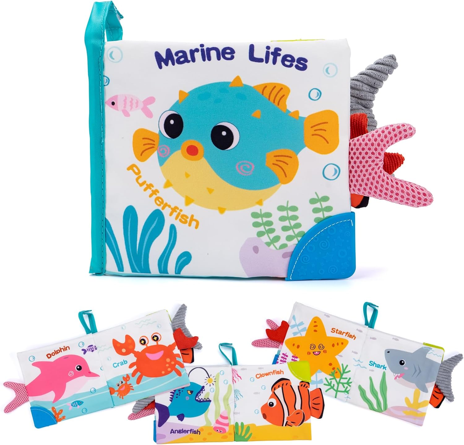 Coolplay Baby Sensory Toys 0-6 Months, Baby Marine Animal Tails Books Toys Crinkle Books 6-12 Months Toddler Soft Cloth Book for Newborn image number 4