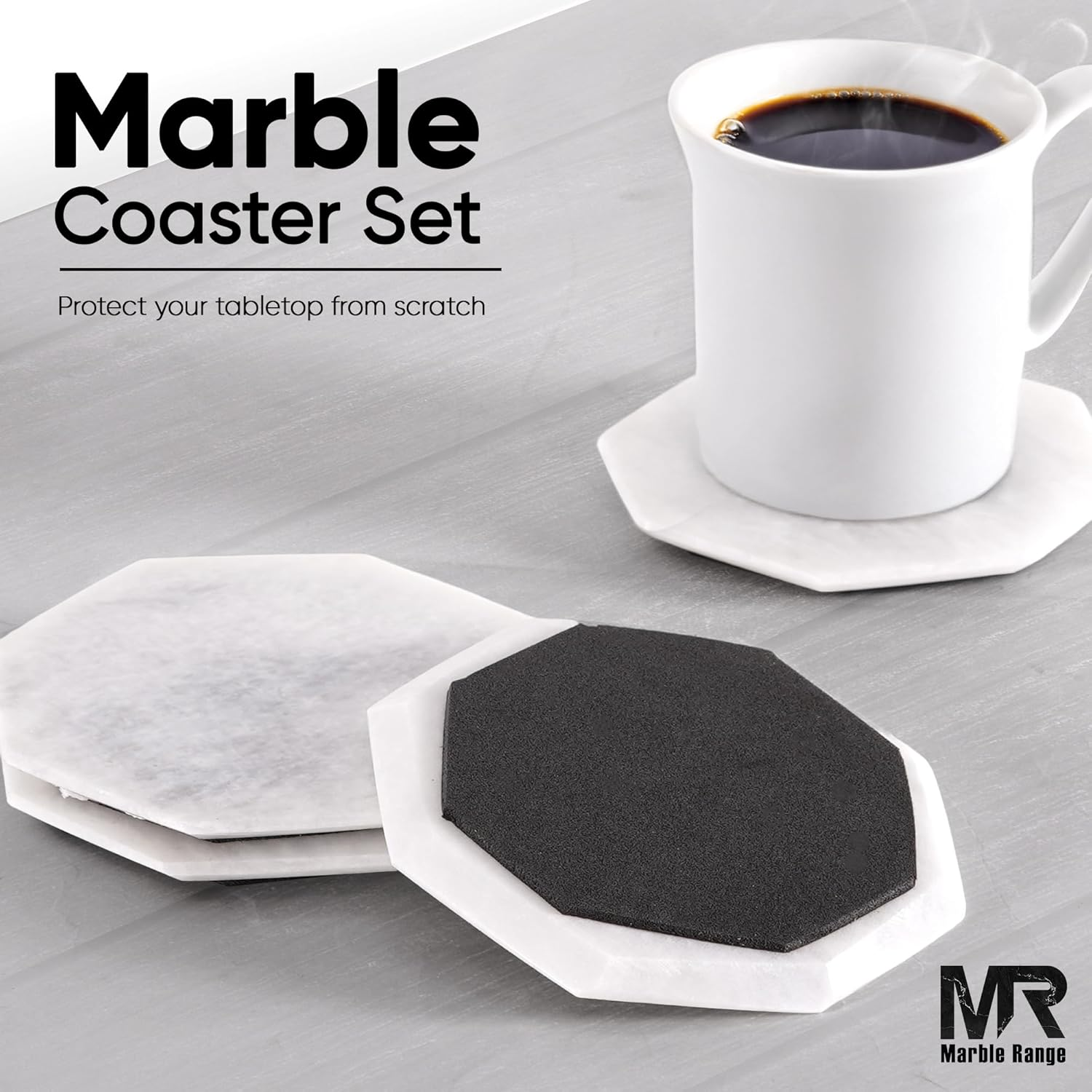 Marble Coasters Set of 6 Handmade 3.5" Inches White Stone Drink Coasters for Coffee Table, Kitchen & Living Room Decor | Elegant Coaster Set for Hot & Cold Drinks - White image number 5