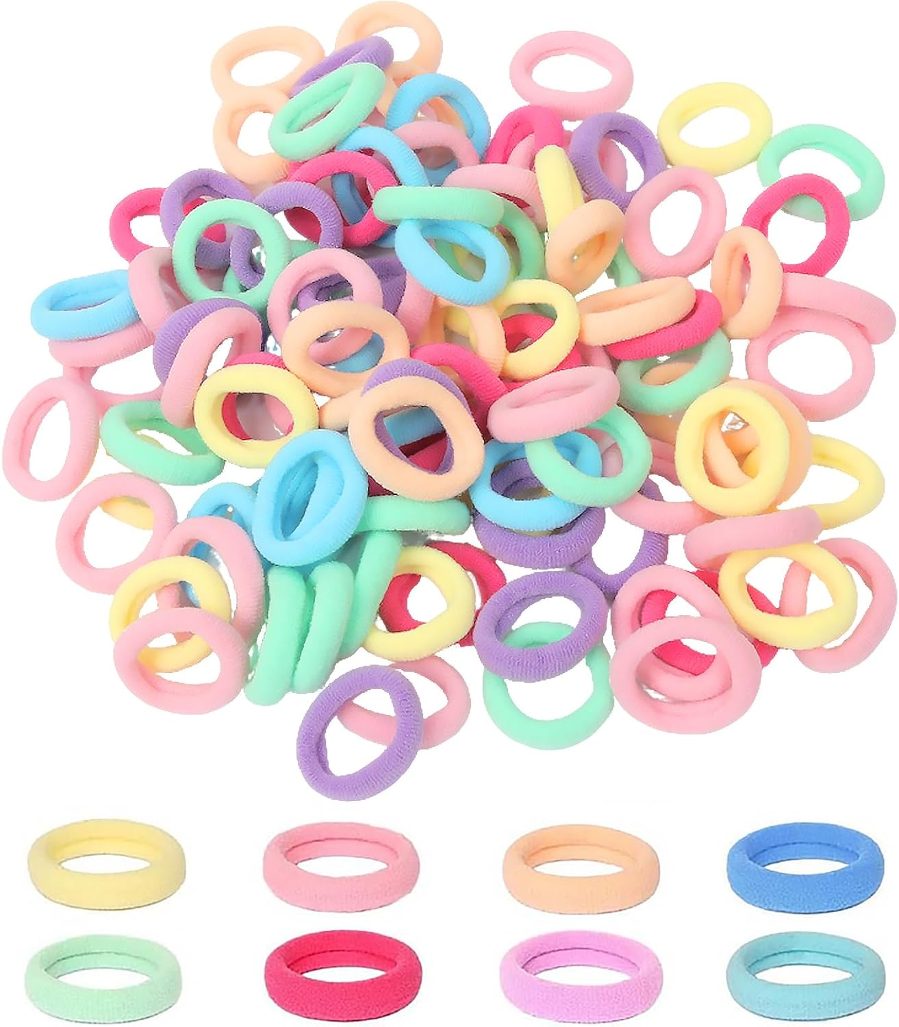 200 Pcs Baby Hair Bands,Cotton Bobbles for Girls, High Elasticity, Candy Colors, Toddler Hair Bands, 2.5 CM Diameter