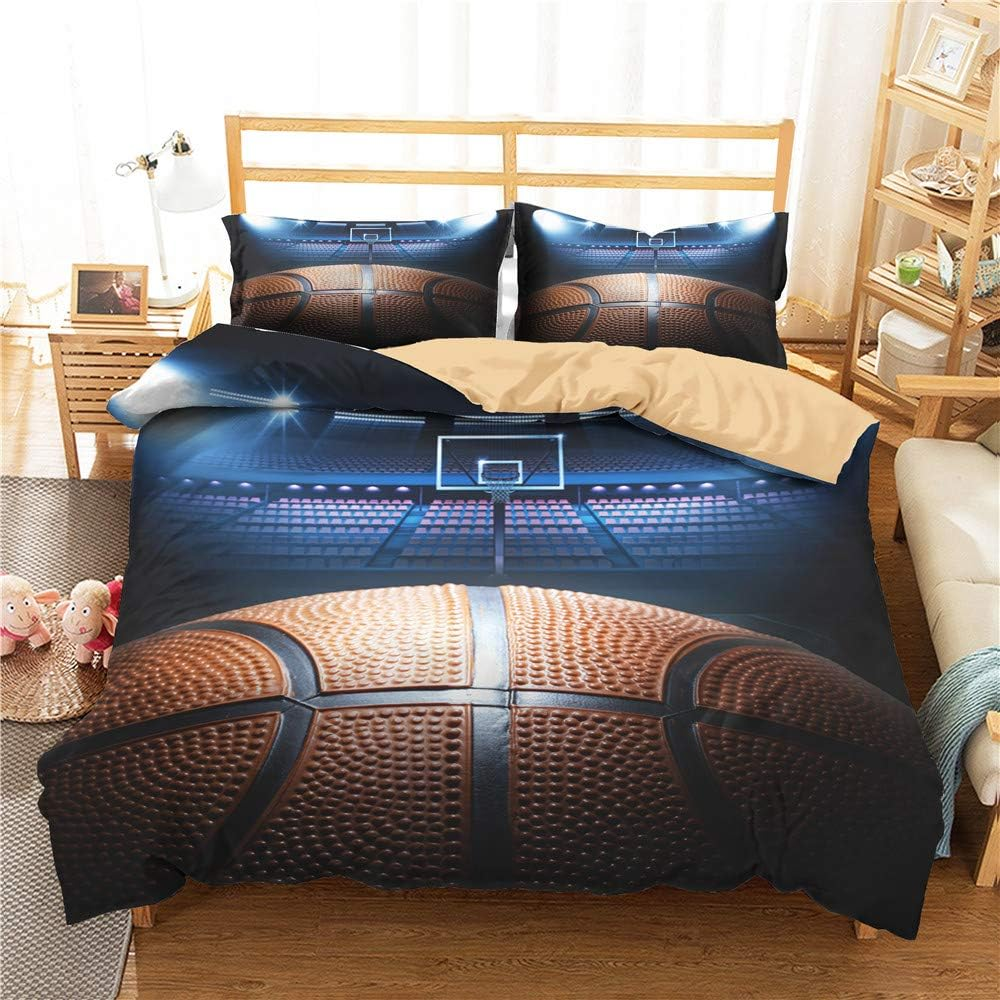 Basketball Duvet Cover Set for Single Double King Size Bed, Morbuy 3D Sport Printed Microfiber Bedding Sets Duvet Set Quilt Case with Pillowcase (140X210Cm,Navy Shooting)