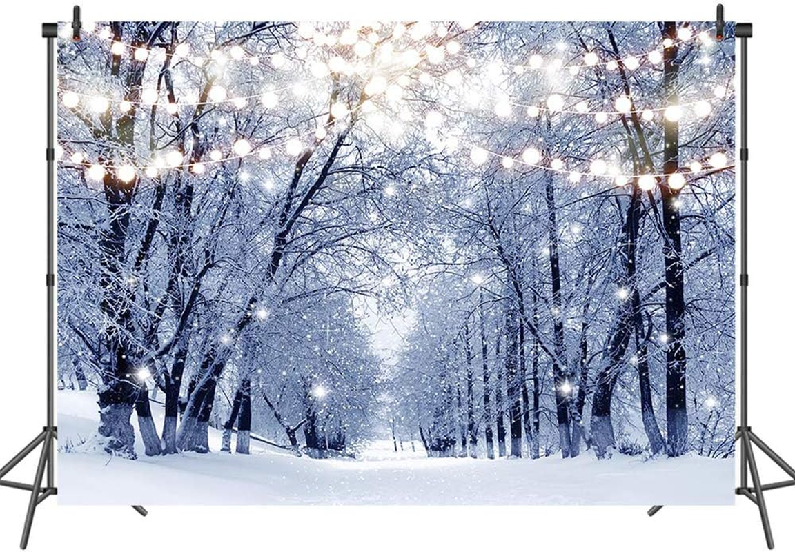 Mocsicka Winter Christmas Backdrop Snow Forest Glitter Lights Path Photo Background 7X5Ft Snowfall Bokeh Winter Frozen Snow Scene Backdrops for Children Kids Photo Booth Props image number 5