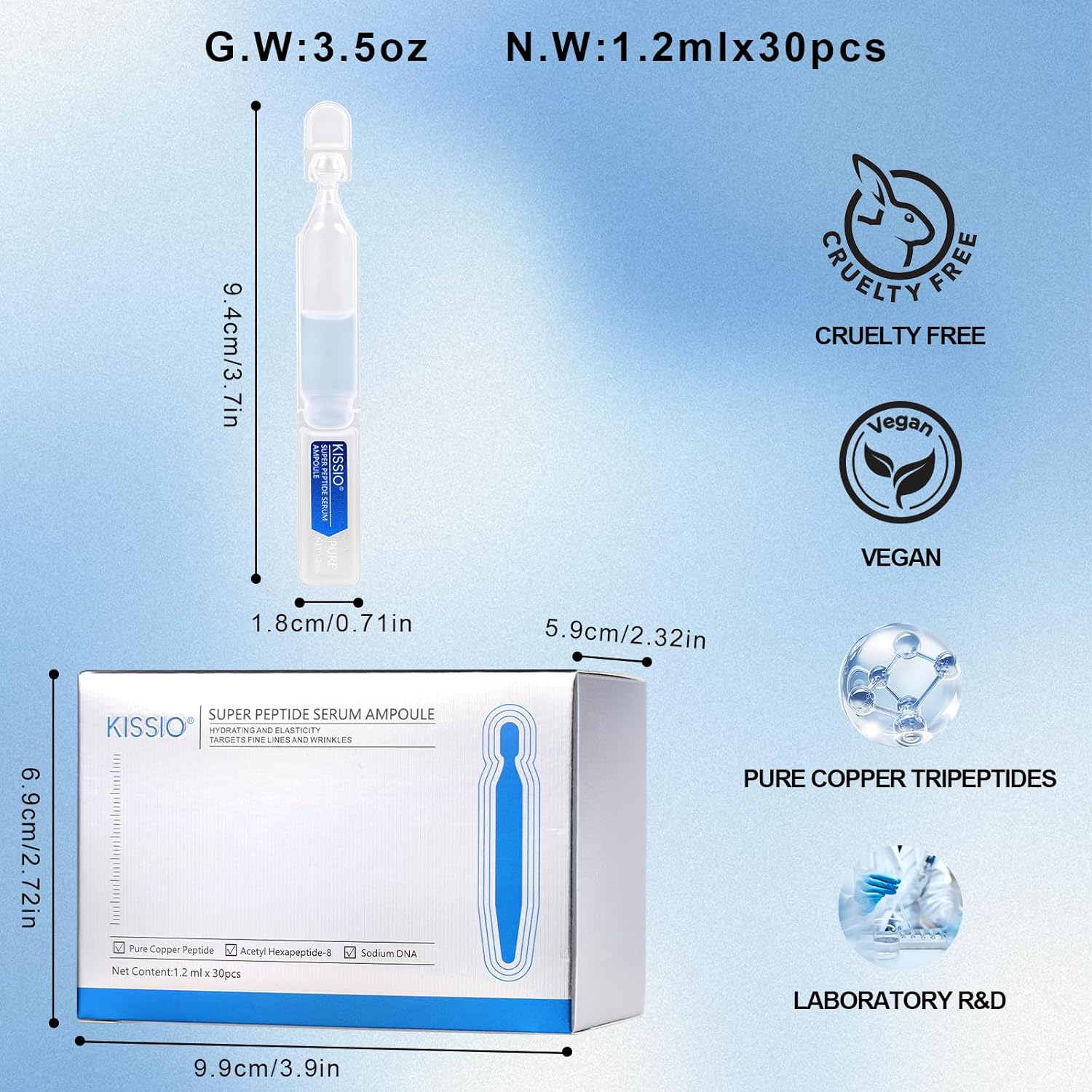 KISSIO Super Peptid Serum Ampoule,Face Serum with Copper Tripeptides,Collagen and Peptides,Hydration and Elasticity,Rejuvenating Facial Serum for Fine Lines and Wrinkles,Makeup Base,30 Ampoule