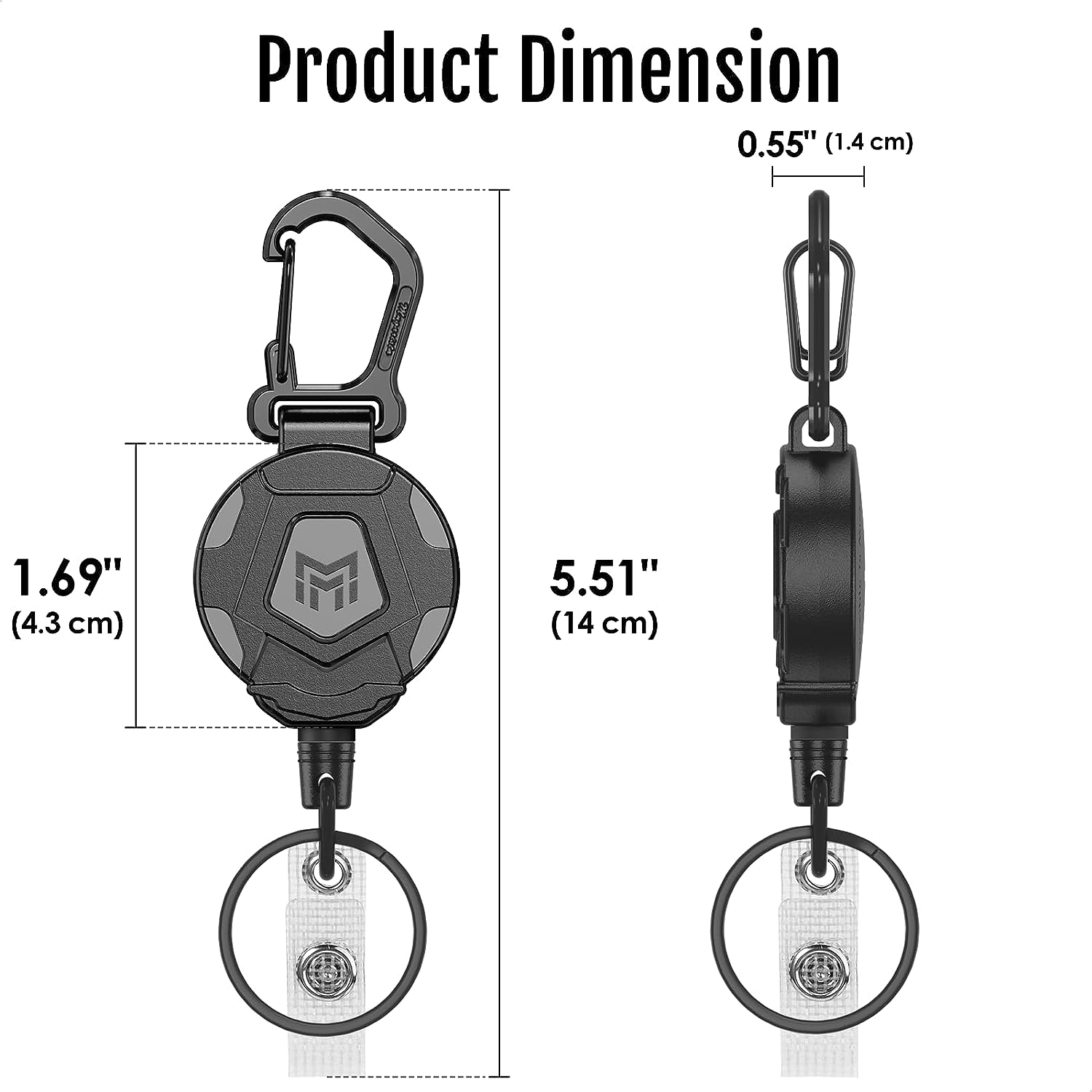 MNGARISTA 2 Pack Retractable Key Chain, Heavy Duty Carabiner Badge Holder, Tactical ID Badge Reel with Retractable 31.5 Inch Steel Cord, 8 Oz image number 2