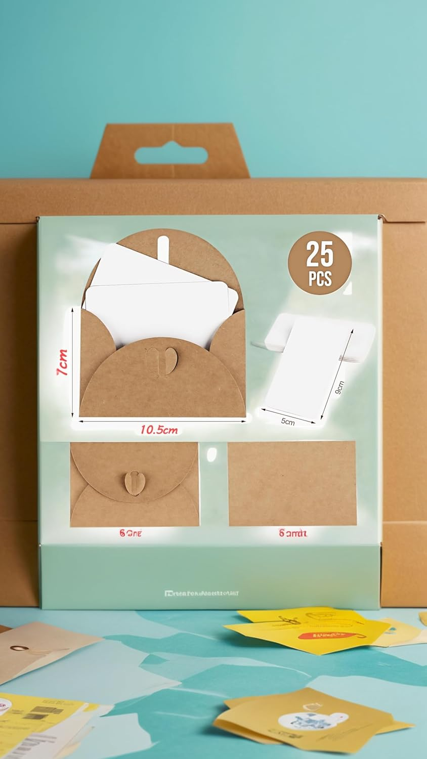 Honwor 25 Mini Kraft Envelopes with Heart Closure - DIY Gift & Thank You Cards image number 1