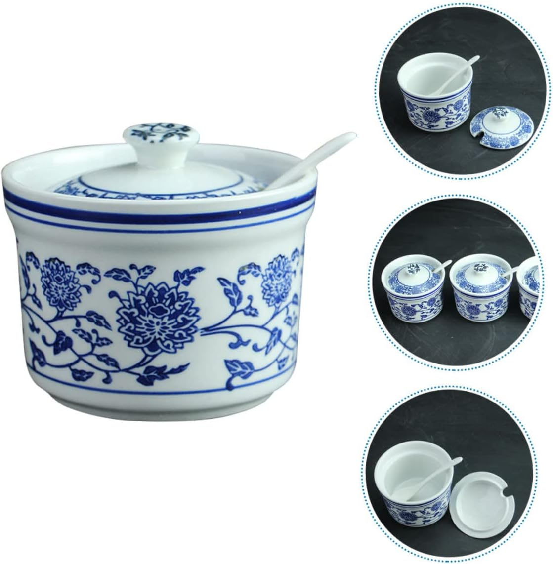 FUNOMOCYA Ceramic Seasoning Jar with Spoon Airtight Storage Canister for Spices Elegant Kitchen Container for Salt Sugar Condiments for Home Restaurant and Use