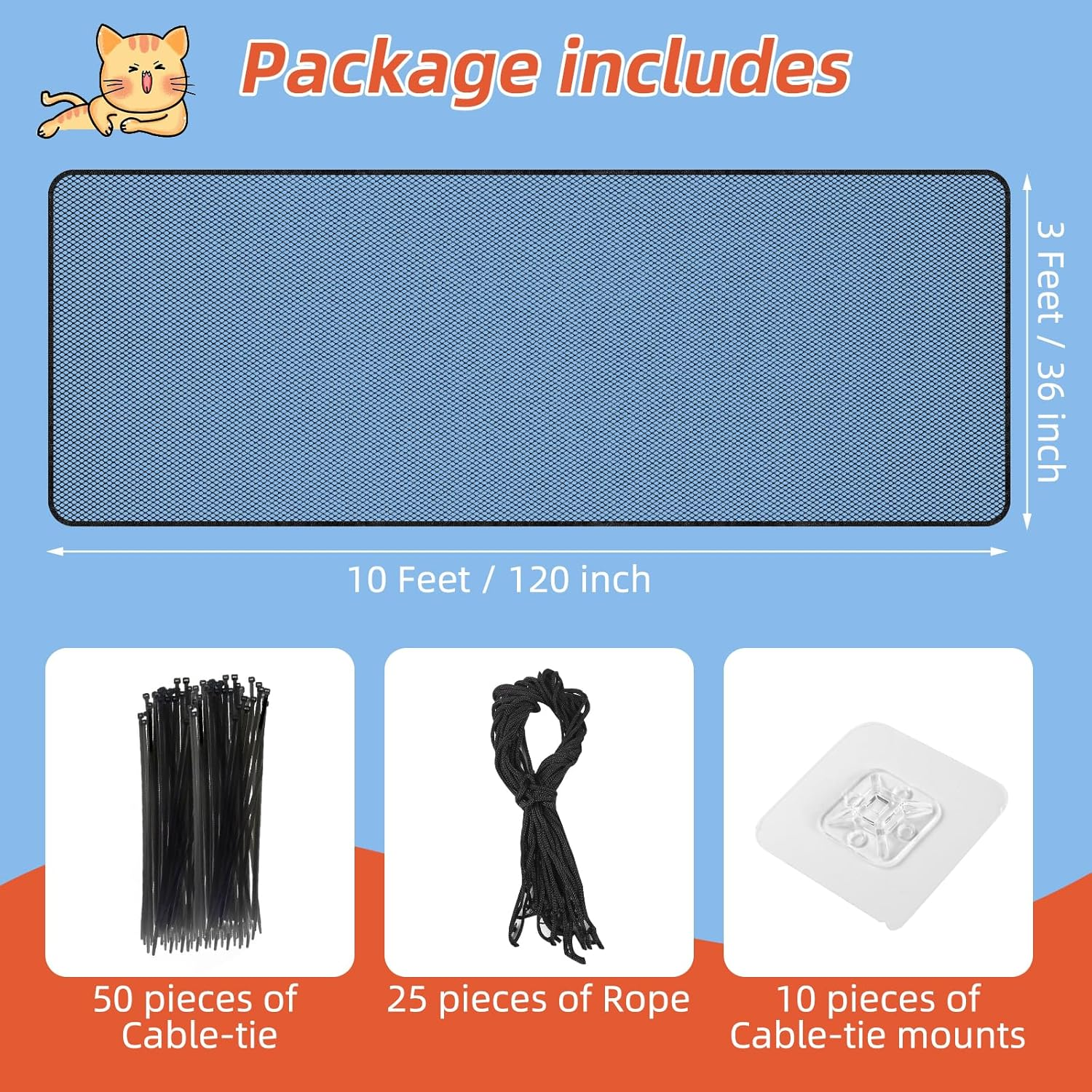 Dovesail Banister Guard 10 Ft L X 3 Ft H, Deck Safety Net for Baby Proofing, Balcony Mesh Netting, Stairway Deck Rail Mesh Netting for Child Safety, Pet Safety & Toy Safety &ndash; Black image number 6