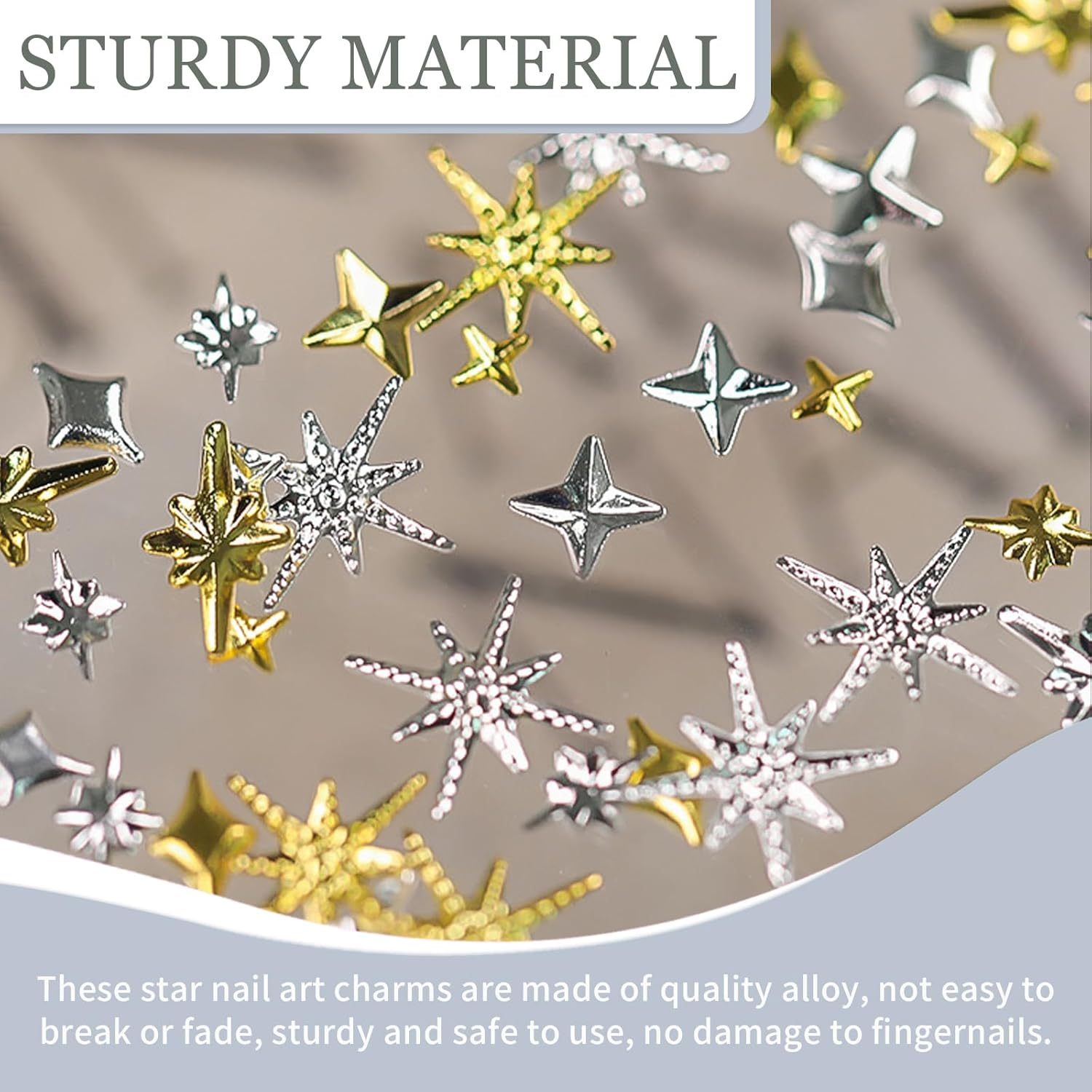 Jotia 2 Boxes Gold Silver Nail Charms, Star Moon Sun Nail Jewelry Decorations Nail Art Rhinestones for Women Girls DIY Manicures Crafting Decoration image number 5