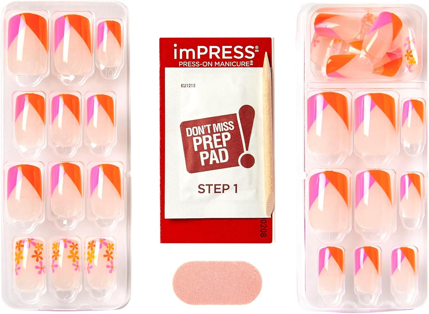 KISS Impress No Glue Mani 30 Pcs Press on Nails, Medium Coffin Design Nail, Red & Pink Flower Print, Simple Peel & Press Easy Apply, Hassel-Free Removal, Essential Tools Included image number 2