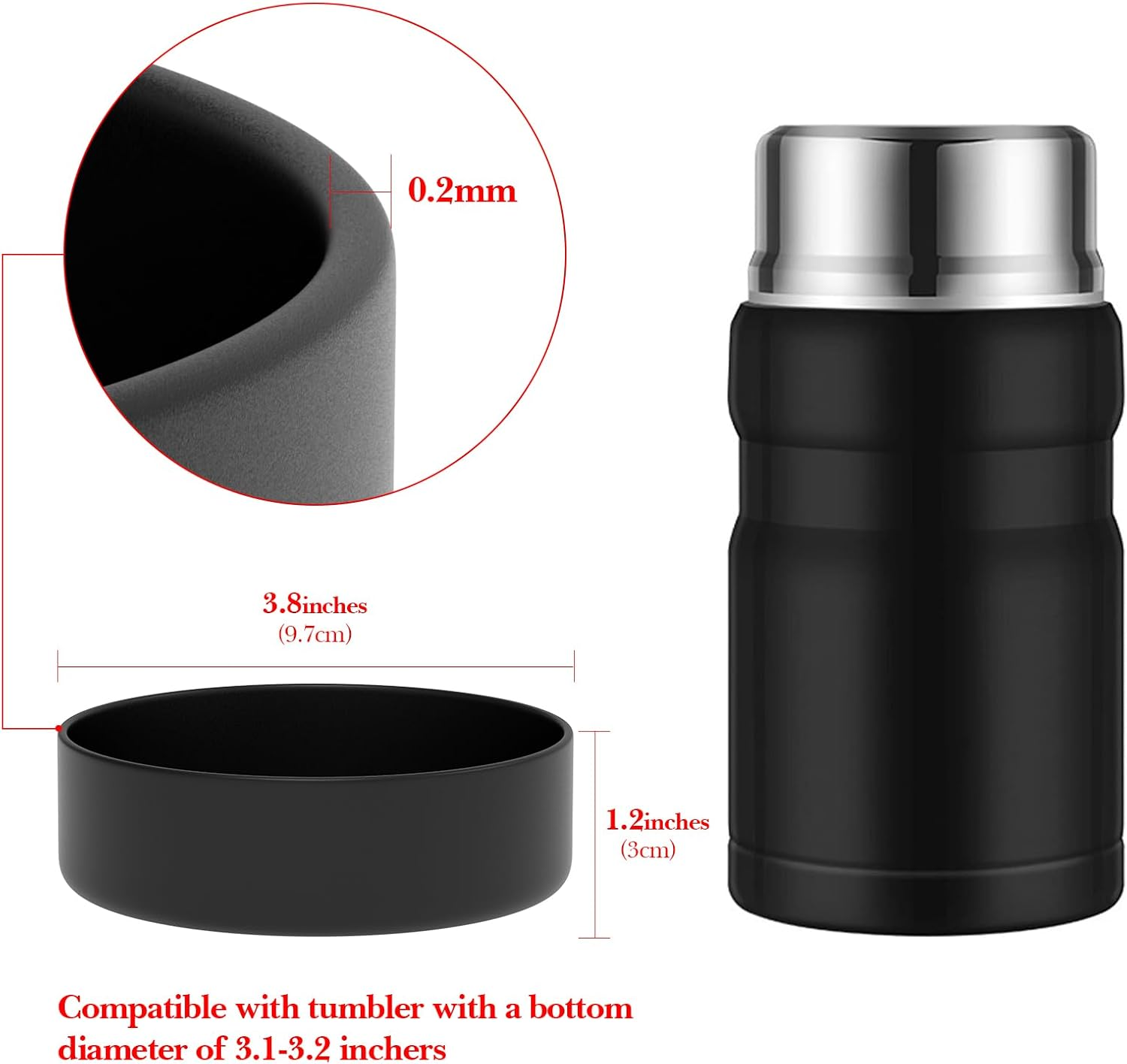 Linkidea 2 Pcs Silicone Bottle Bottom Boot, Anti-Slip Bottle Bottom Sleeve Cover, Lightweight Bottom Boot Compatible with Thermos 24Oz, HYDRAPEAK, BIDAKID, Wolff (Black) image number 1
