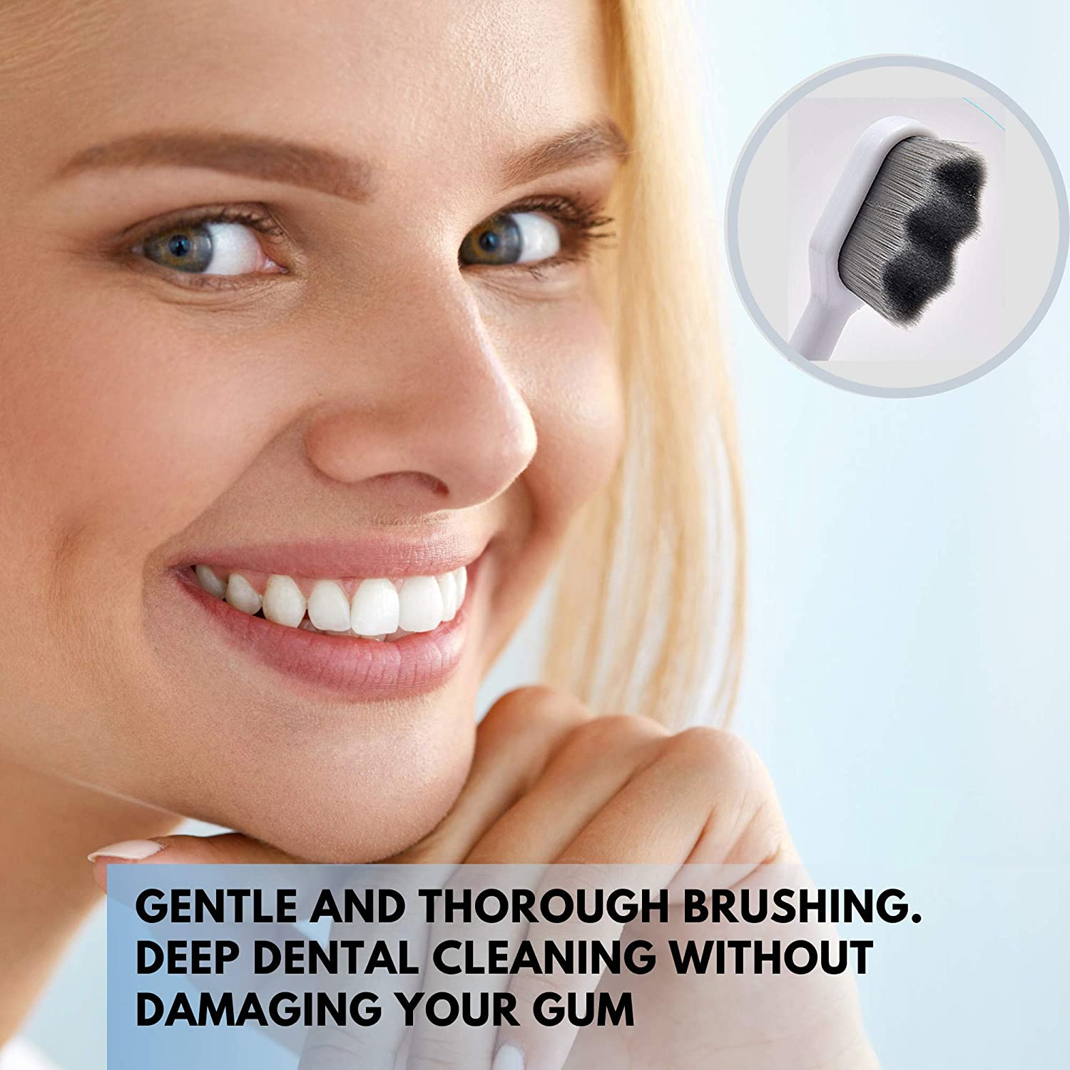 Extra Soft Toothbrush for Sensitive Gums and Teeth. Micro Nano Toothbrushes with 20,000 Ultra Soft Bamboo Charcoal Bristles. Excellent Cleaning Effect (2 Pack) (Black Wave Bristle) image number 1