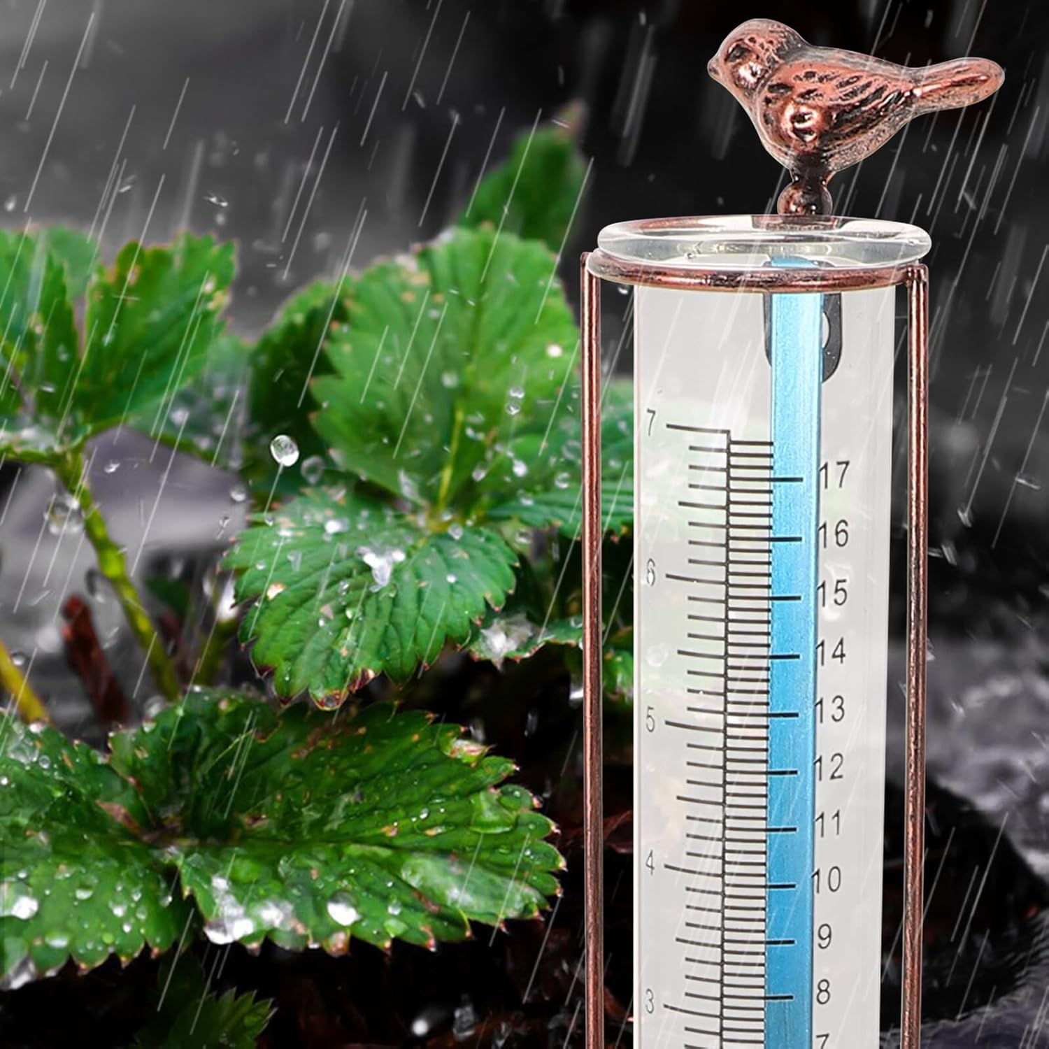 Gadpiparty Glass Rain Gauge Replacement Tube 7-Inch Red Gasket Brass Color Outdoor Rain Gauge Tube for Garden Lawn for Rainfall Monitoring image number 4