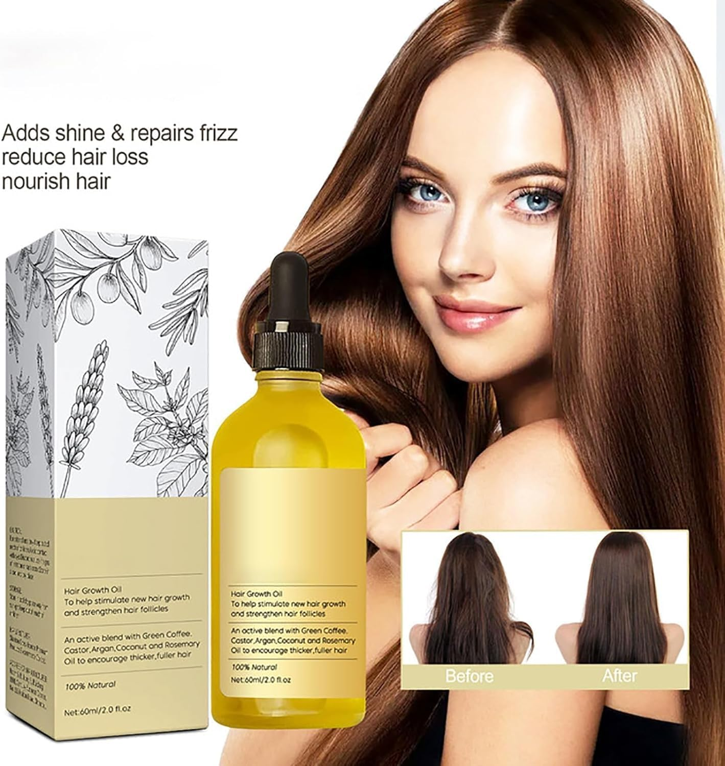 2PCS Veganic Natural Hair Growth Oil,Natural Hair Growth Oil,Natural Hair Density Essential Oil,Rosemary Hair Growth Oil for Dry Damaged Hair and Growth Thin Hair image number 2