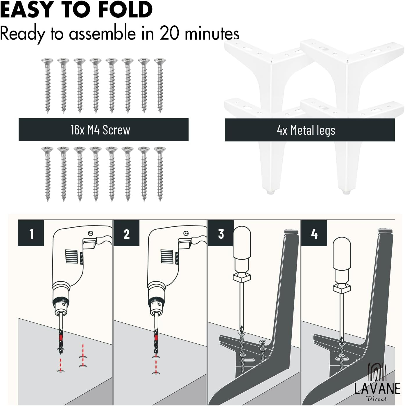 La Vane 5 Inch / 13Cm Metal Furniture Legs, Set of 4 - Modern Diamond Triangle White DIY Replacement Feet Corner Legs for Cabinet, Sofa, Sideboard, Couch, Dresser Makeover image number 6