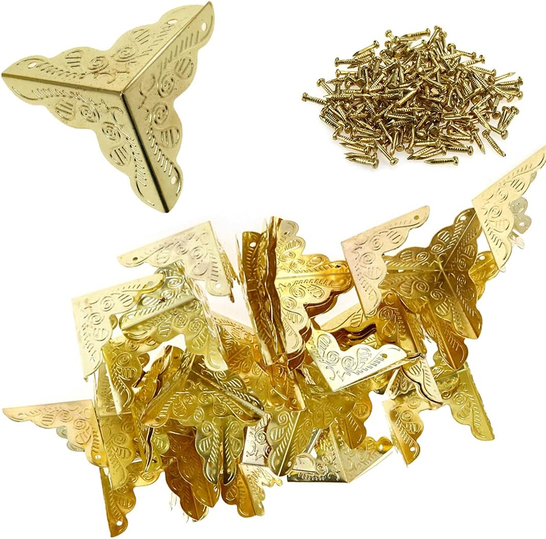 Bitray 48Pcs Antique Corner Decorative Corner 25Mm Vintage Edge Guard Bronze Tone Box Corner Protector with Screws