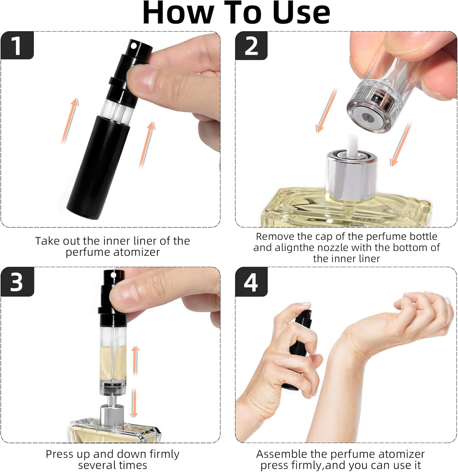 Muilsae AA01BK Perfume Atomiser 0.34 Oz Refillable Perfume Bottle Portable and Bag Cologne Dispenser Bottom Fill for Travel and Holidays (Black 10 Ml) - Pink 10Ml image number 7