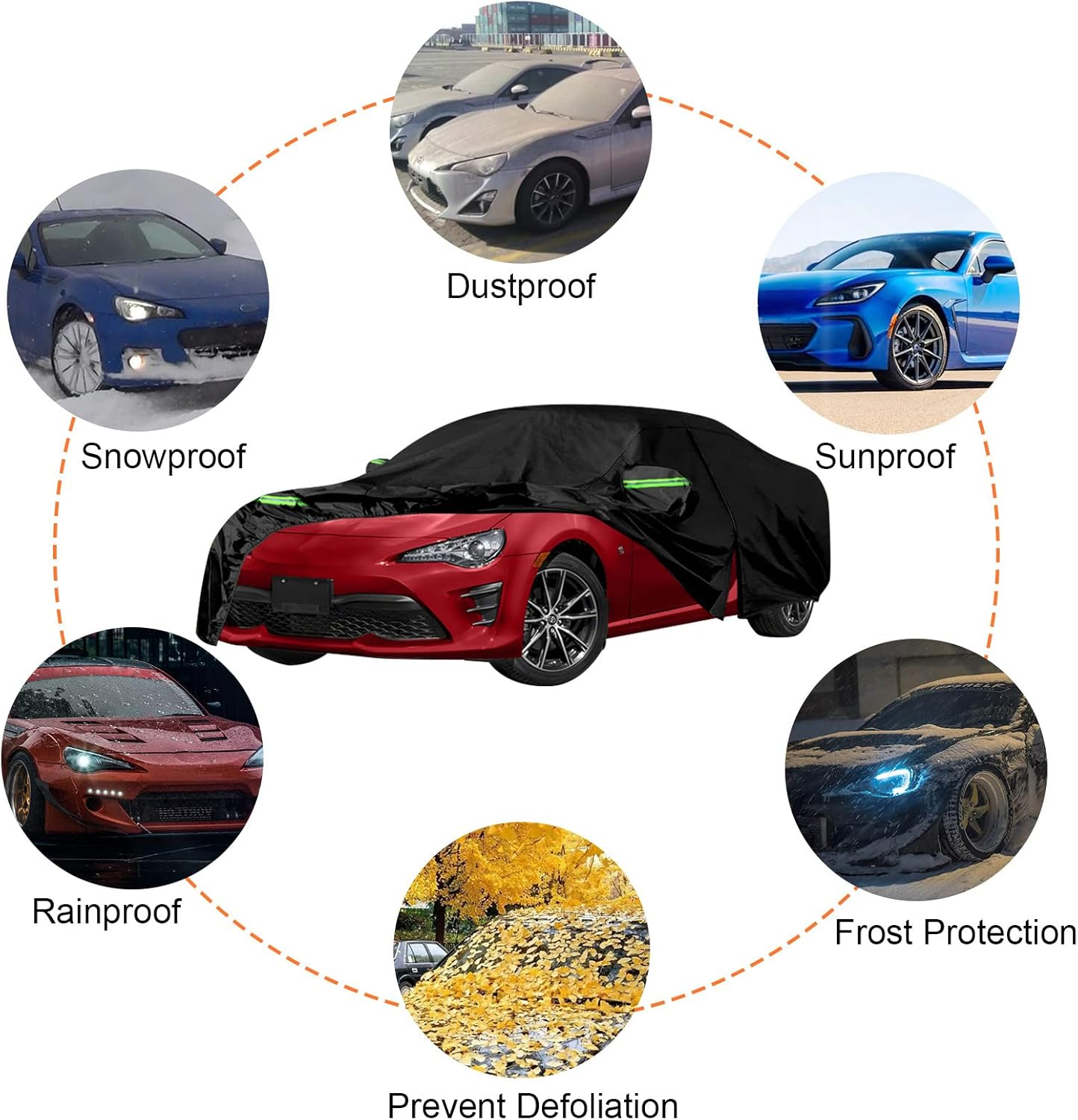 Waterproof Car Cover Replace for 2013-2025 Subaru Brz/Toyota 86, 6 Layers All Weather Car Covers with Zipper Door for Snow Rain Dust Hail Protection (BRZ) image number 5