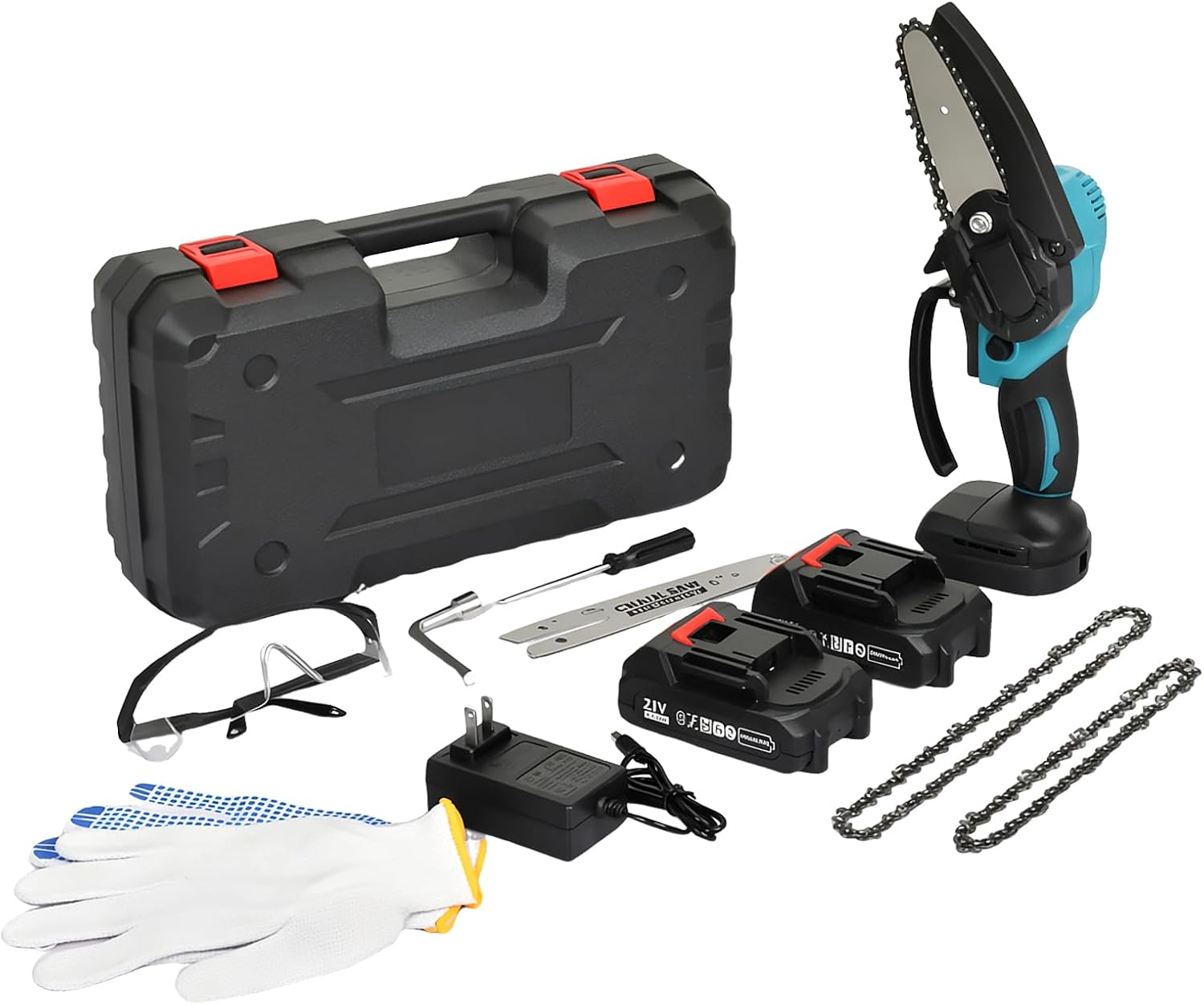 Oppsbuy 6/4 Inch Mini Chainsaw, 21V Portable Cordless Chainsaw with Safety Lock, 5000R/Min Brushless Motor for Tree Branch Cutting, Pruning, Gardening (2 Chains + Tool Kit Included) image number 1