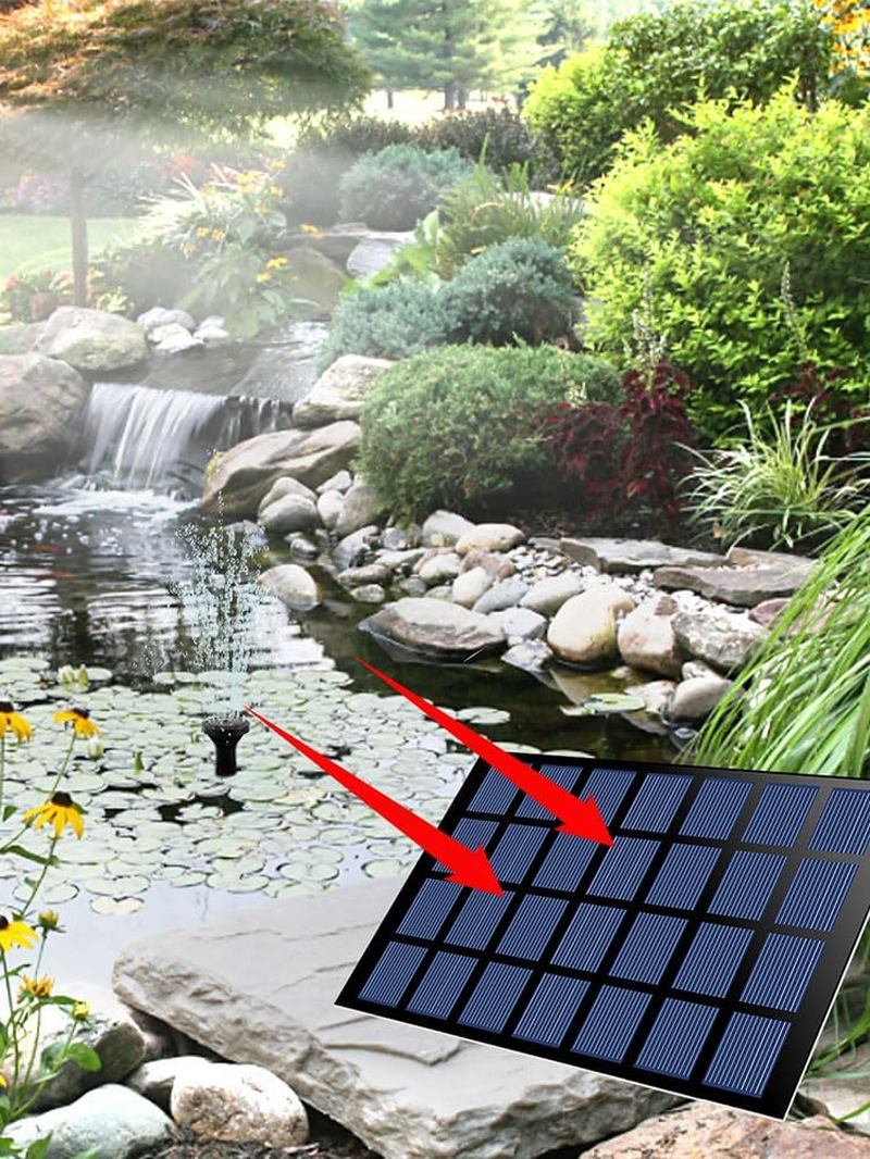 Solar Bird Bath Fountain Pump, 9V 2W Bird Bath Fountain Pump with 6 Different Nozzles, Free Standing Floating Solar Powered Water Fountain Pump for Bird Bath, Garden, Pond, Pool, Outdoor image number 2