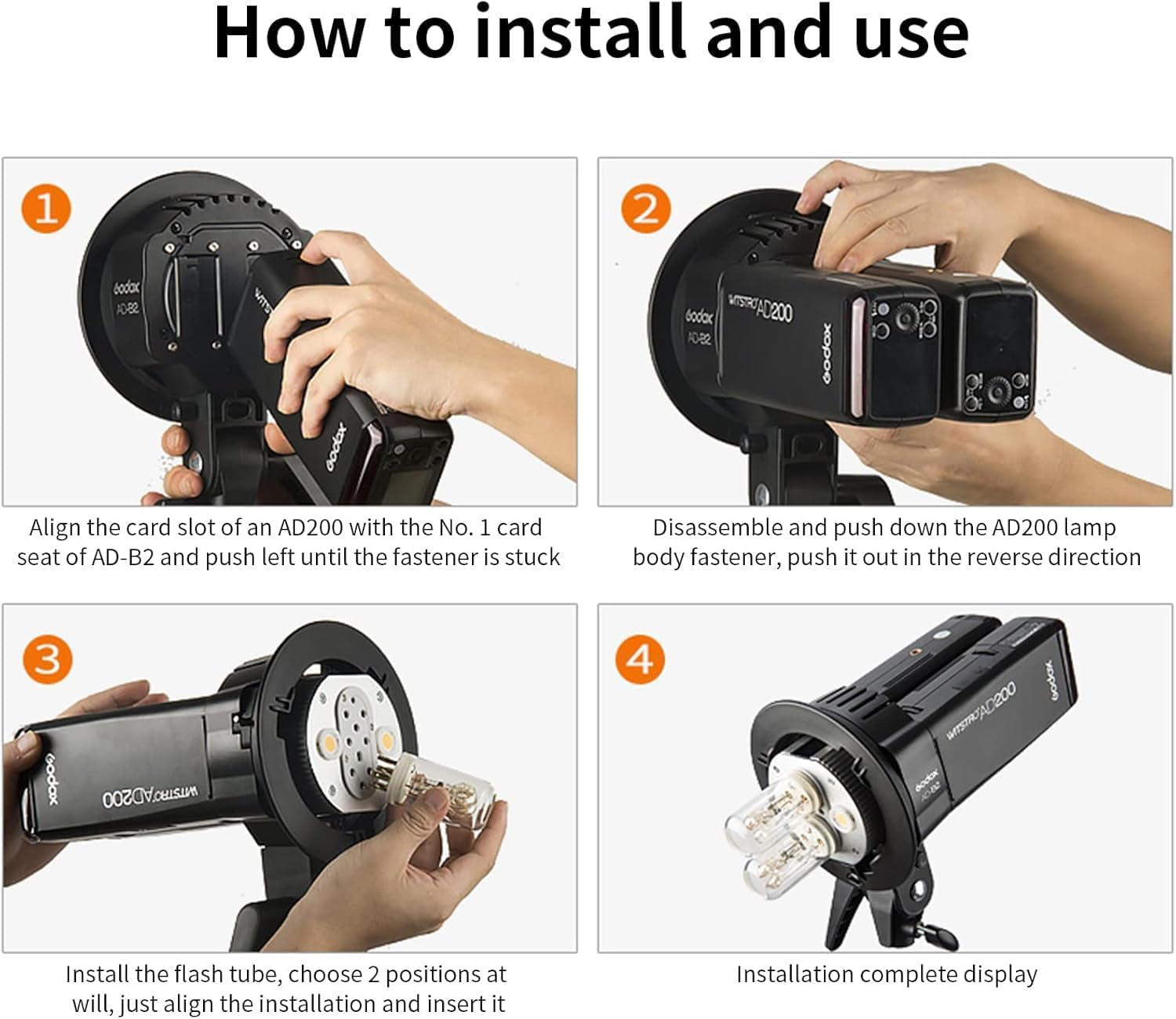 GODOX AD-B2 Flash Bracket Dual Power Twin Head Bowens Mount to Install 2 AD200 Pro II / Ad200Pro / AD200 to Achieve 400W Power Output image number 6