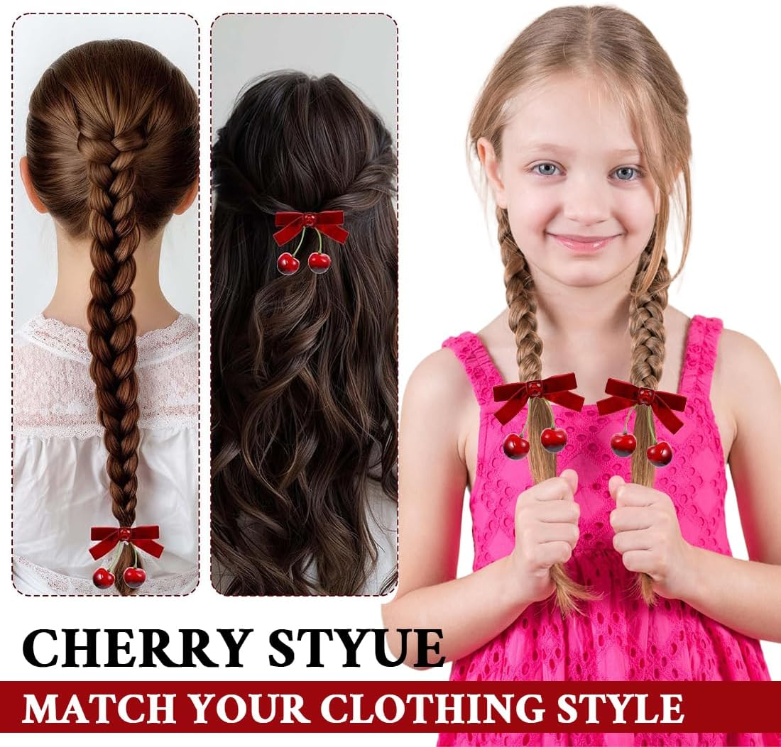 Bow Hair Clips, 1 Pair Cherry Hairpin Hair Clip Hair Bows Girls Non-Slip Alligator Hair Clips Hair Accessories for Christmas Wedding Birthday image number 4
