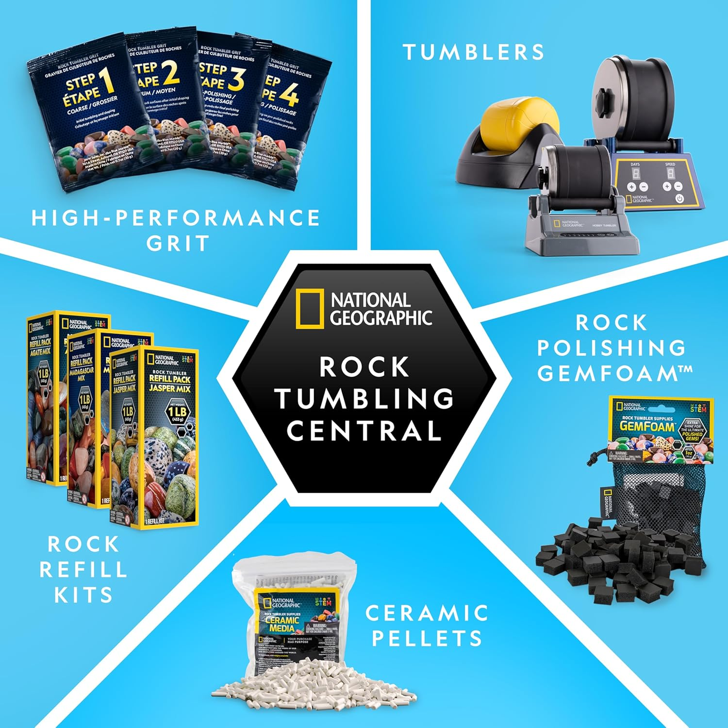 National Geographic Rock Tumbler Grit & Polish Refill Kit - Tumbling Grit Media, Polish up to 9 Kg Rocks, for Any Rock Polisher, Rock Tumbler Supplies image number 4