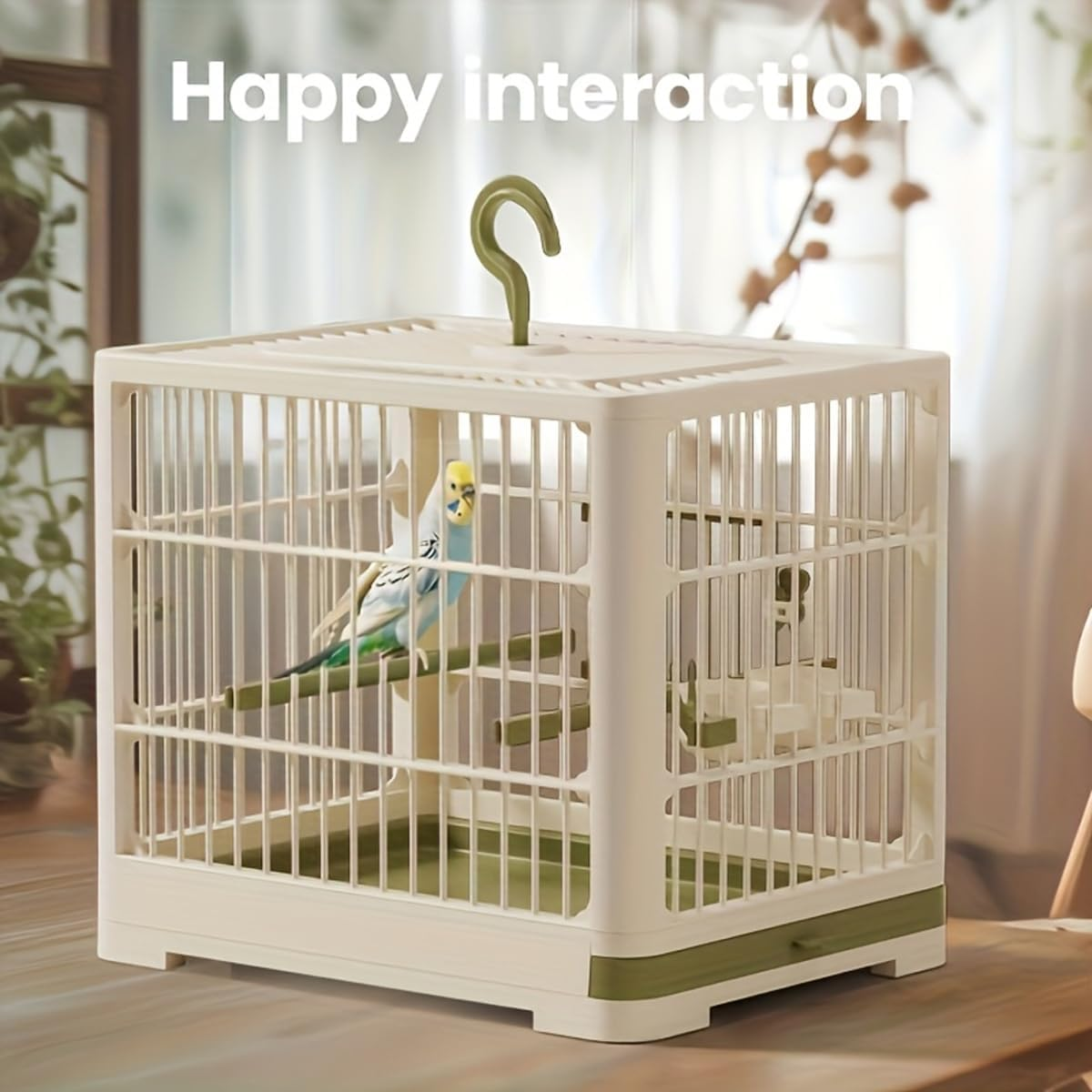 AIMALL Portable Bird Cage 11.81"X9.05"X10.23" ABS Parrot Carrier Cage with Feeder Perch Tray Lockable Door for Small Birds Parakeets Cockatiels Pigeons Travel Use image number 2