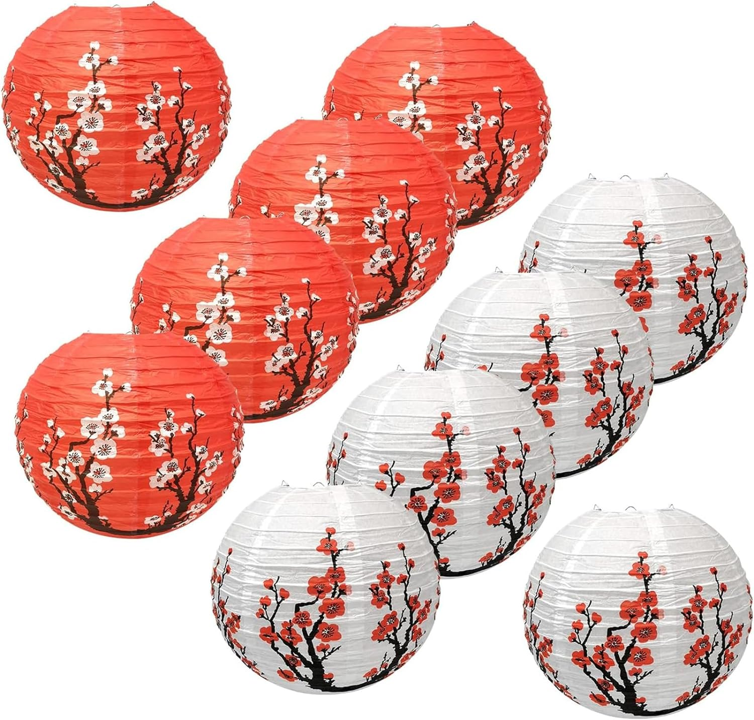 10PCS Chinese Japanese Cherry Blossom Paper Lanterns, 12 Inch 5PCS White Sakura Paper Lantern 5PCS Red Sakura Paper Lantern for Restaurant Home Wedding Party Decoration image number 2