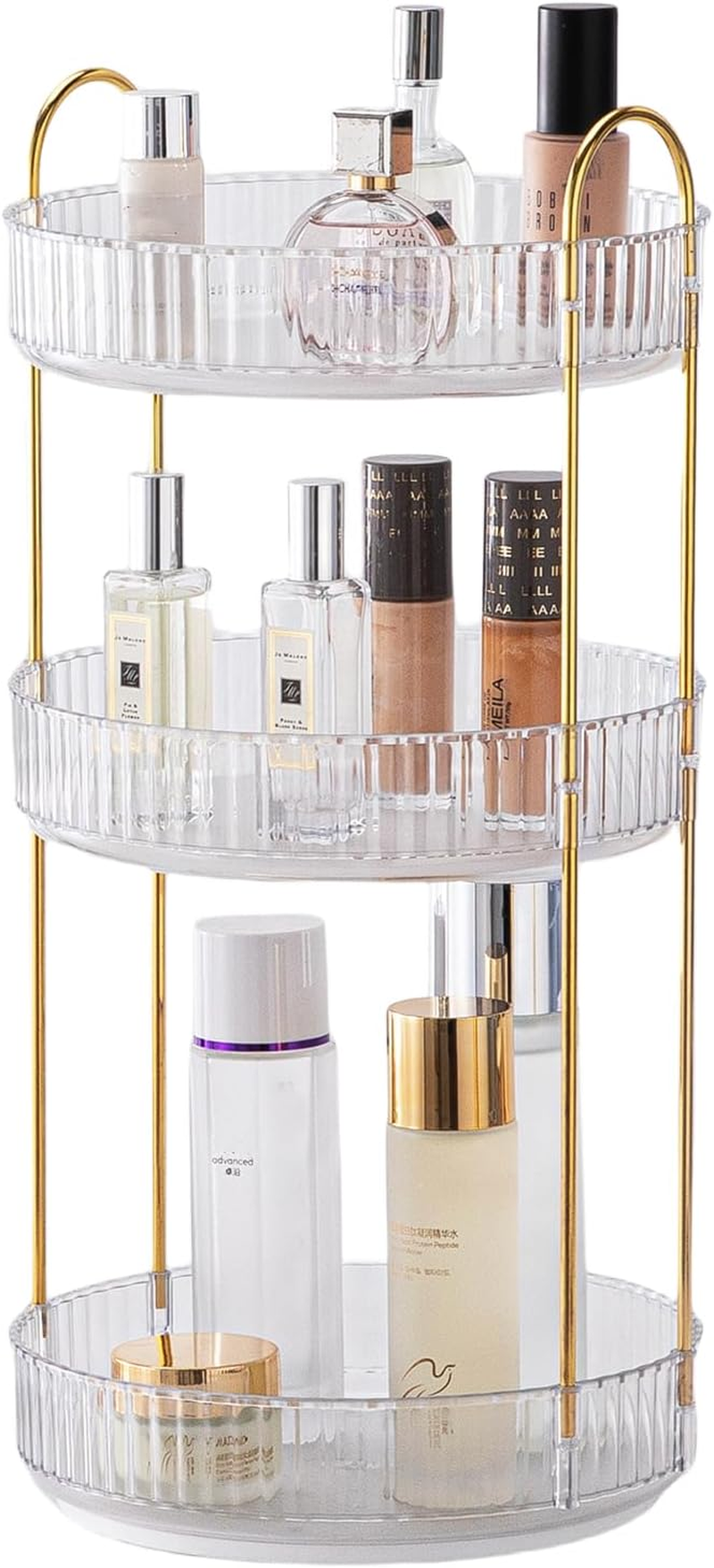 Makeup Organizer for Vanity, 360&deg; Rotating Bathroom Organizer Countertop, High-Capacity Skincare Organizer, Spinning Cosmetics Organizer for Dresser Countertop (2 Tiers, Green)