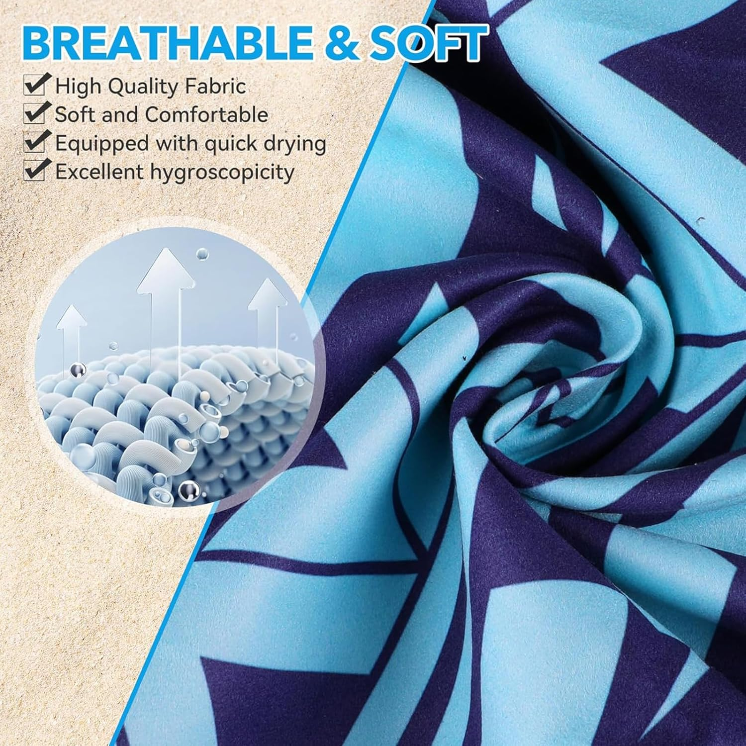 Microfiber Beach Towel, Quick Dry Travel Towel Large Sand Free Towel for Beach, Camping, Swim Pool, Gym, Sports& Yoga180Cm X100Cm (Turtles and Flowers) image number 4