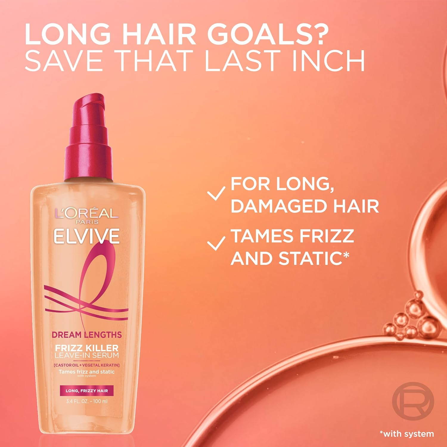 L'Oreal Paris Elvive Dream Lengths Frizz Killer Leave-In Serum, 3.4 Ounce image number 4