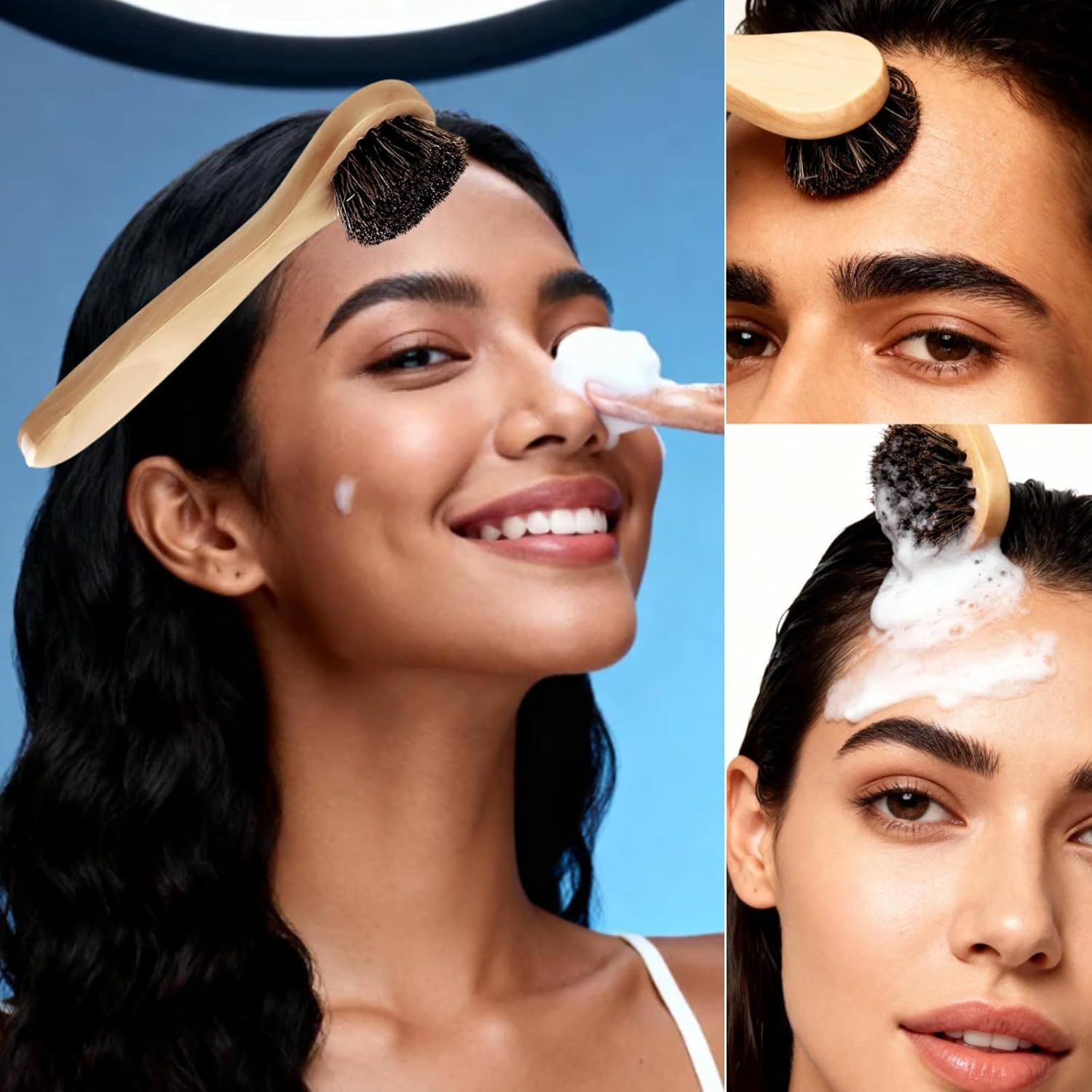 Abeillo 2 PCS Wood Handle Facia Cleansing Brush with Soft Horsehair Natural Bristles, Gentle Exfoliating Scrub Brush for Exfoliating,Massaging,Removing Blackhead,Daily Deep Cleaning for Men and Women image number 4