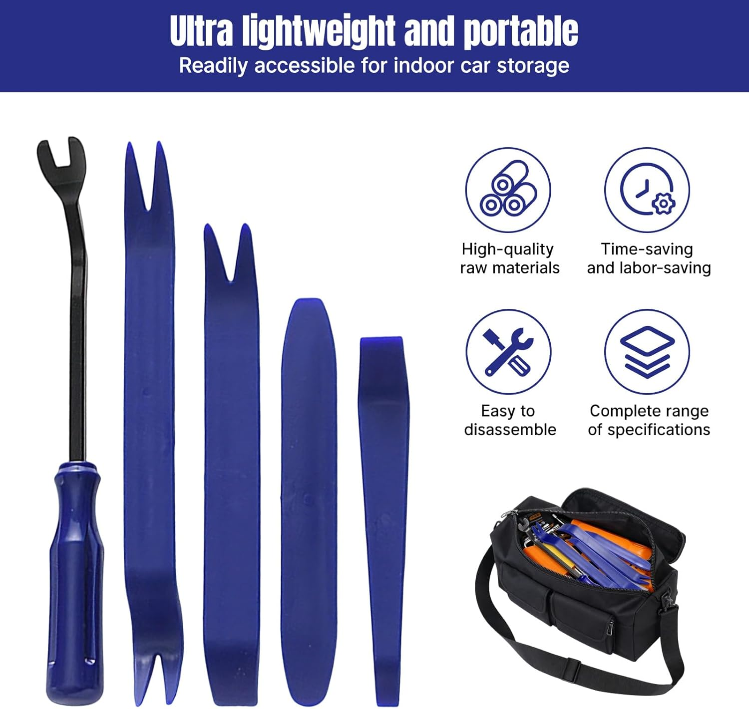 5 Packs Car Trim Removal Tool Kit, Automotive Pry Tool Set with No Scratch Plastic Pry Bar for Interior Panel, Door, Window, Dashboard, Fastener & Molding Removal image number 4