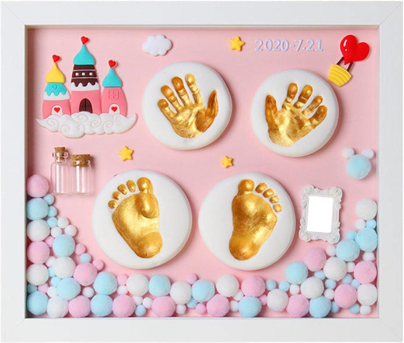 Baby Picture Photo Frame Footprint & Handprint Kit DIY for Newborn Kids Gift with Gift Box Pink