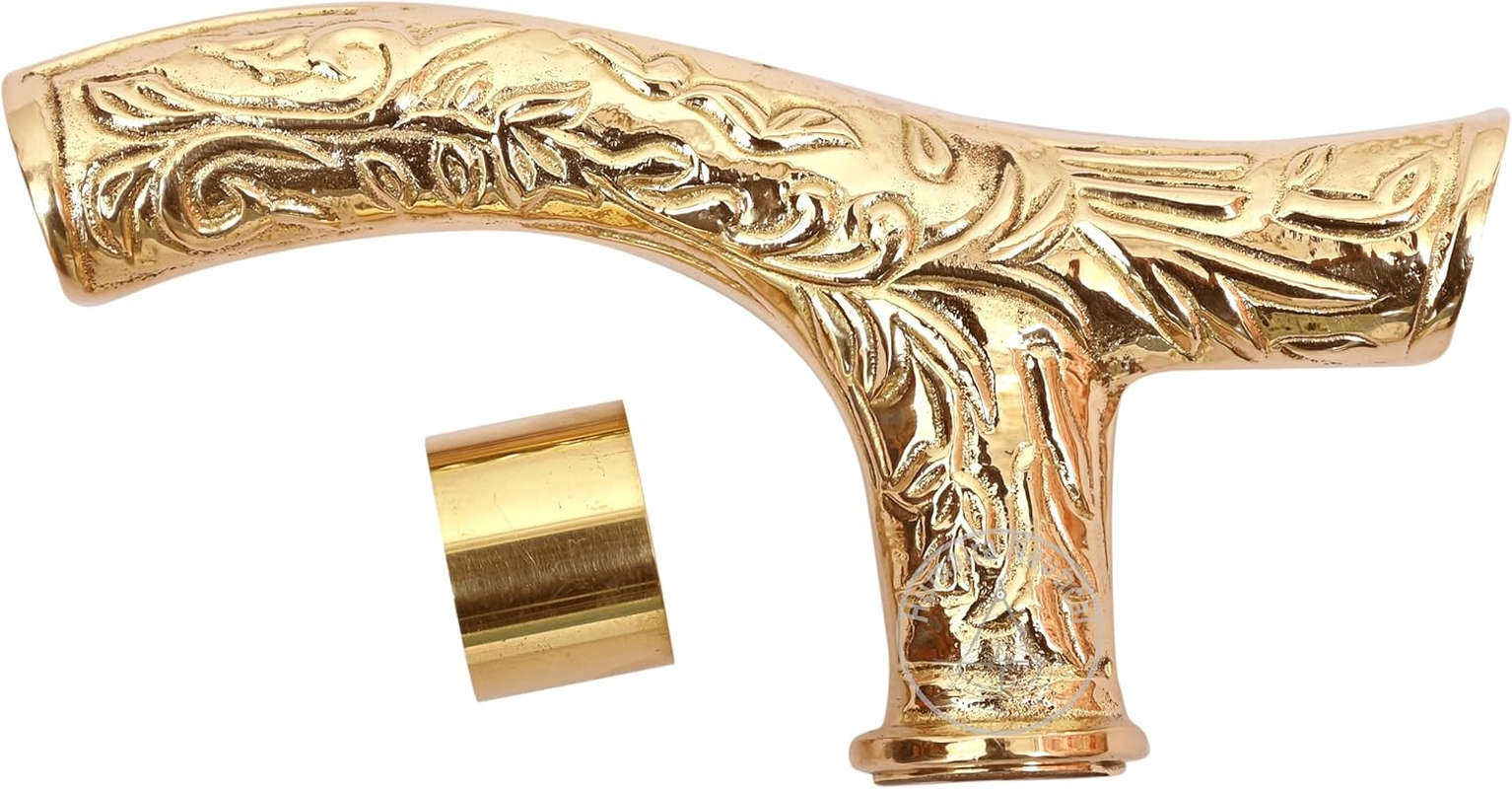 Humaira Nautical Walking Stick - Men Derby Canes and Wooden Walking Stick for Men and Women - 37" Brown Ebony Brass T Shape Handle in Golden Tone Natural Wood Unisex Cane image number 2